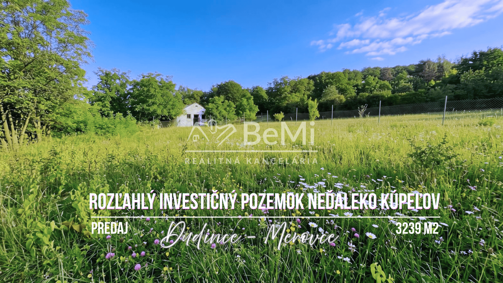 Investičný rozľahlý pozemok 3239 m2, Dudince-Merovce