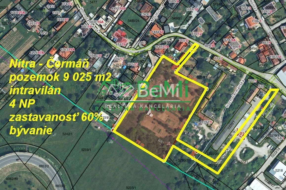 Pozemok Nitra - Čermáň 9 025 m2 intravilán bývanie ID 497-14-MIG