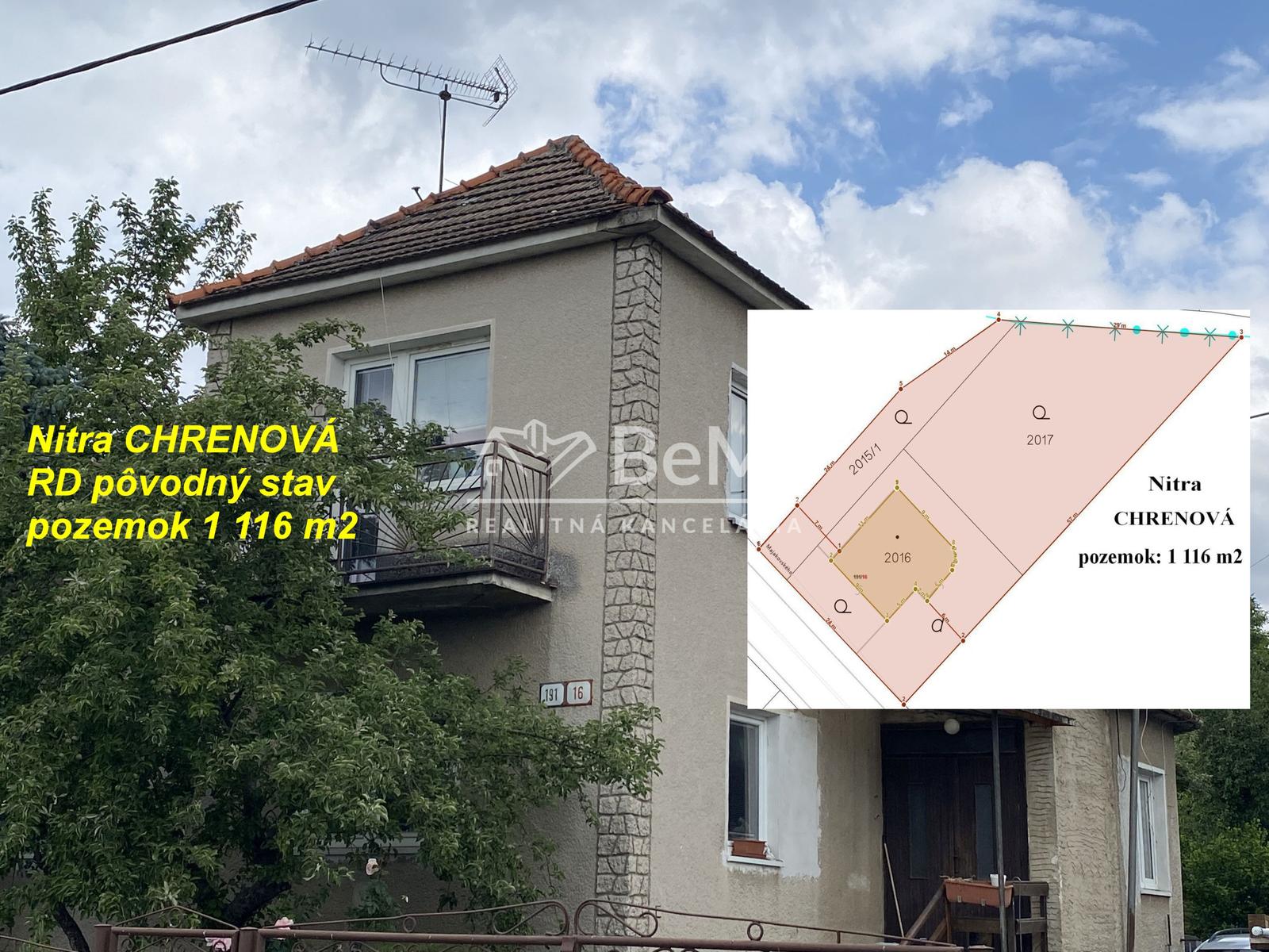 Nitra CHRENOVÁ RD pôvodný stav pozemok 1116 m2 ID 618-12-MIG
