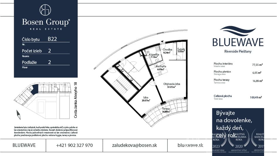 BOSEN | BLUEWAVE _ 2 izbový byt s krásnym výhľadom B22_03, Banka, Piešťany, 100.49 m2 – fotka 2