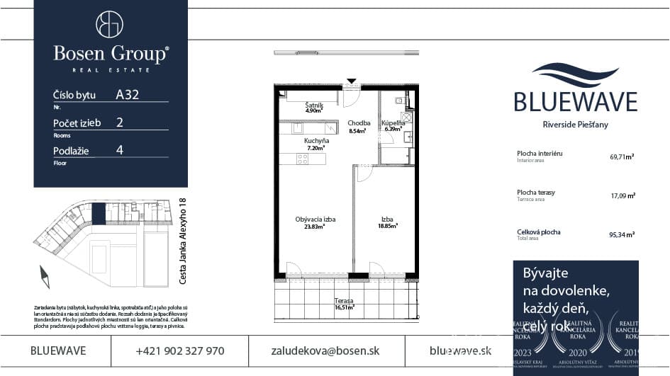 BOSEN | BLUEWAVE _ 2 izbový apartmán s krásnym výhľadom A32_04, Banka, Piešťany, 86.80 m2 – fotka 2