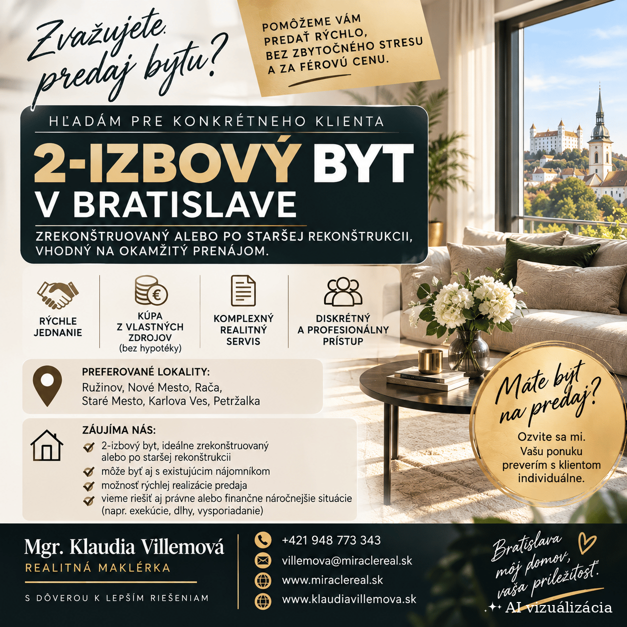 MÁTE 2-IZBOVÝ BYT NA PREDAJ? MÁM PRE VÁS KUPUJÚCEHO