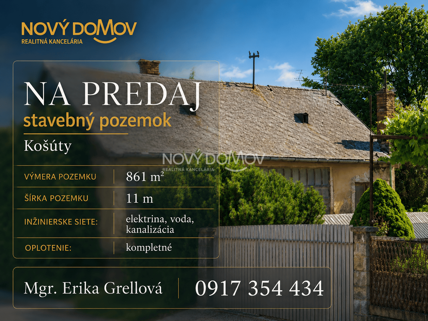 PRIPRAVENÝ STAVEBNÝ POZEMOK V OBCI KOŠÚTY – 861 m²