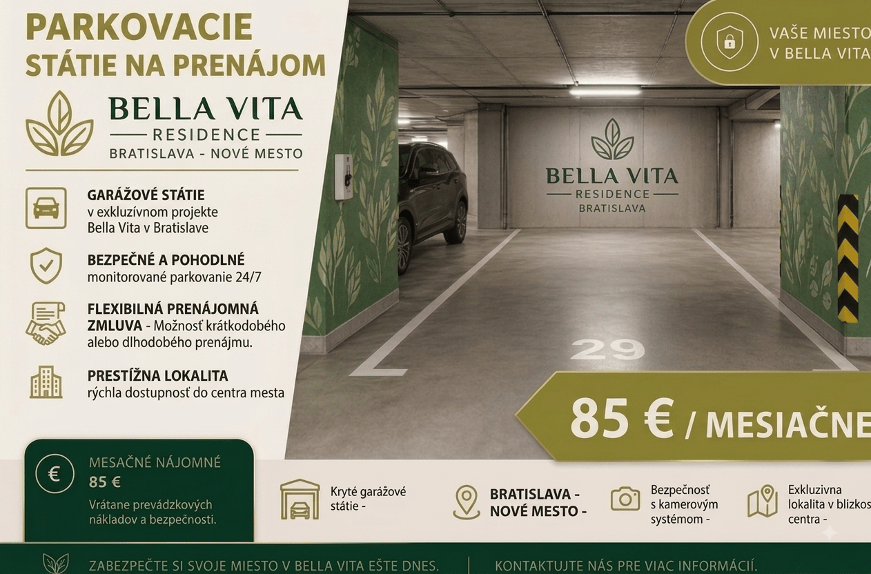 PRENÁJOM Parkovacieho státia v rezidencií BELLA VITA