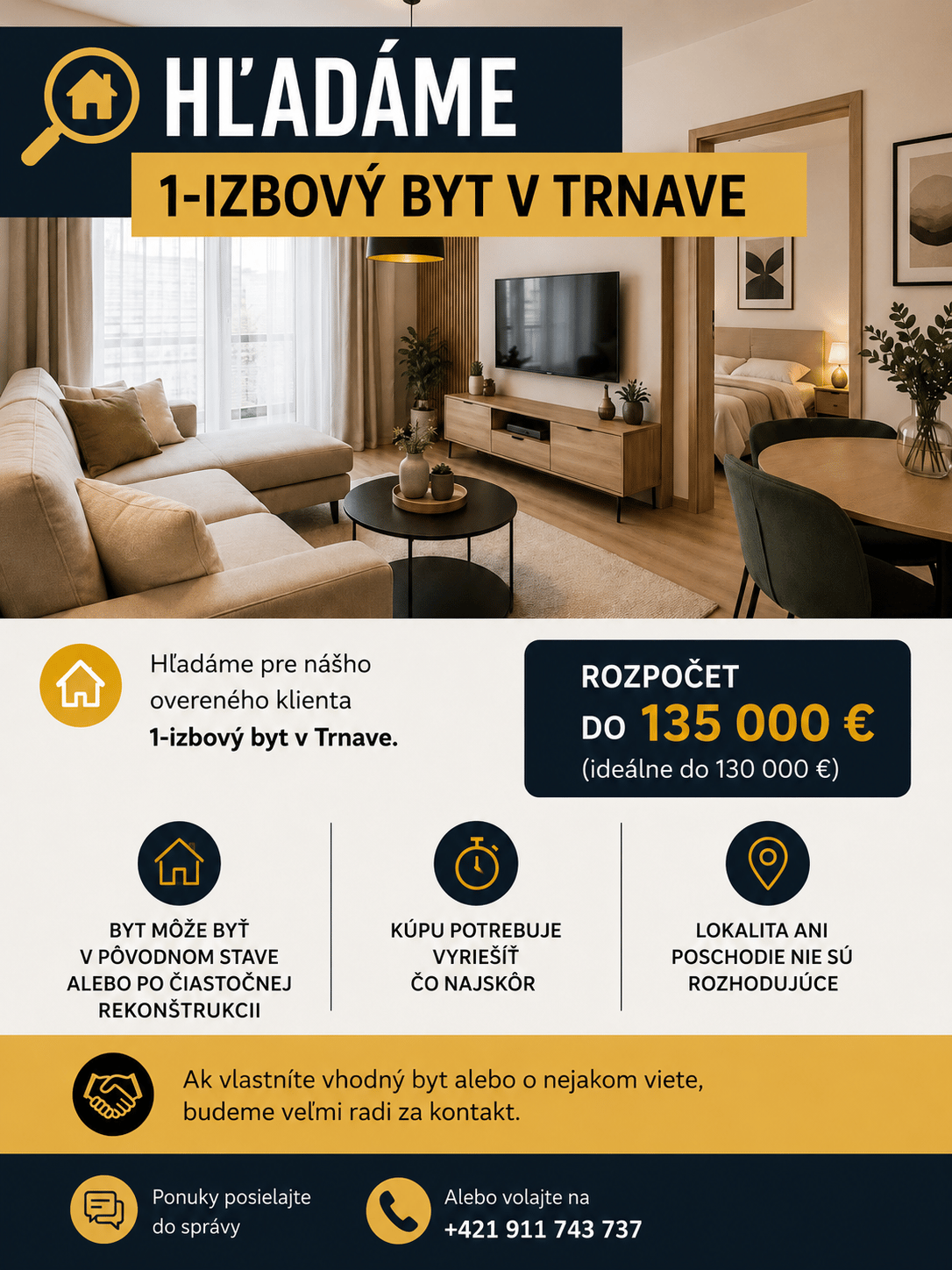 HĽADÁM 1-izbový byt - Trnava