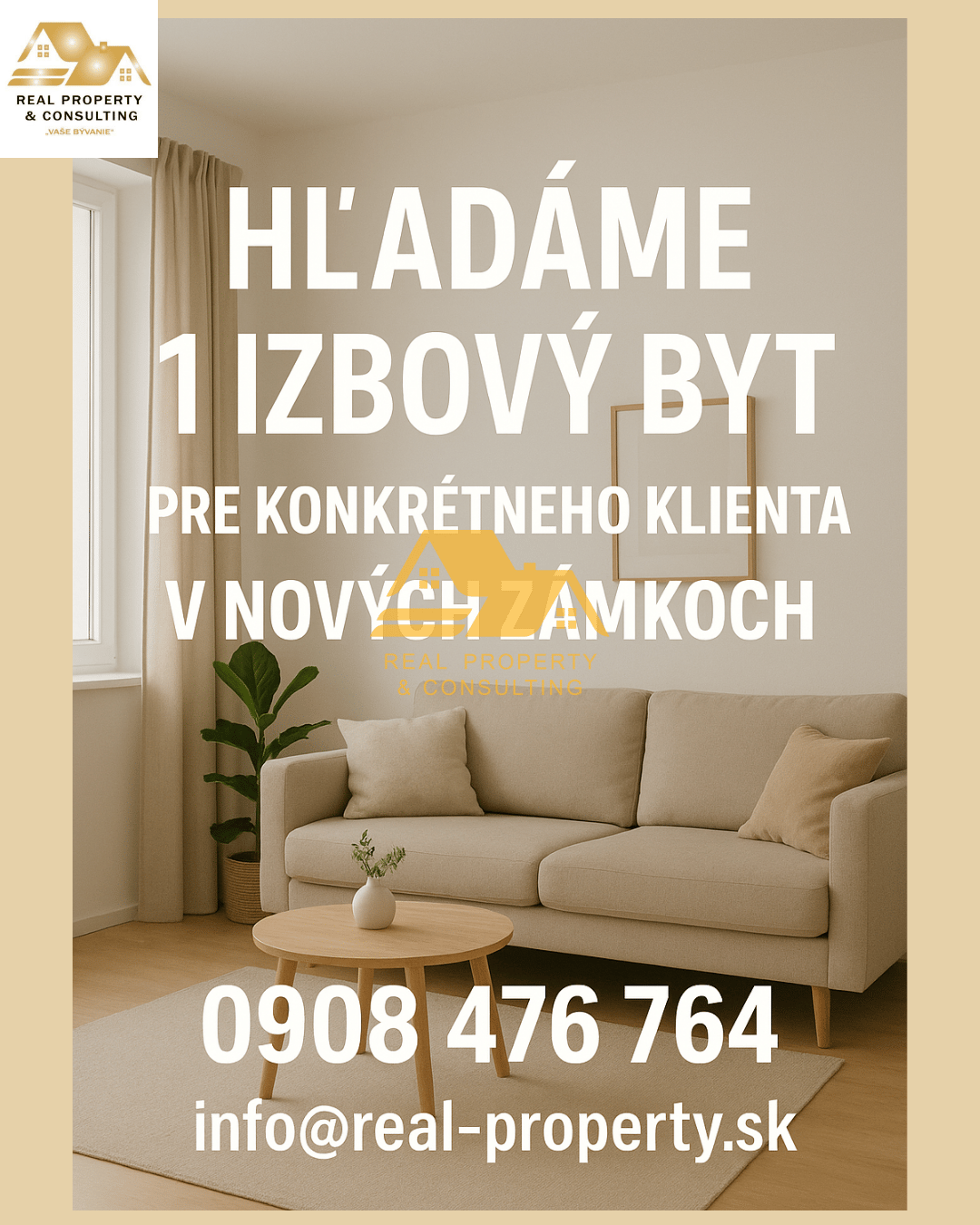Hľadám 1 izbový byt pre klienta v Nových Zámkoch