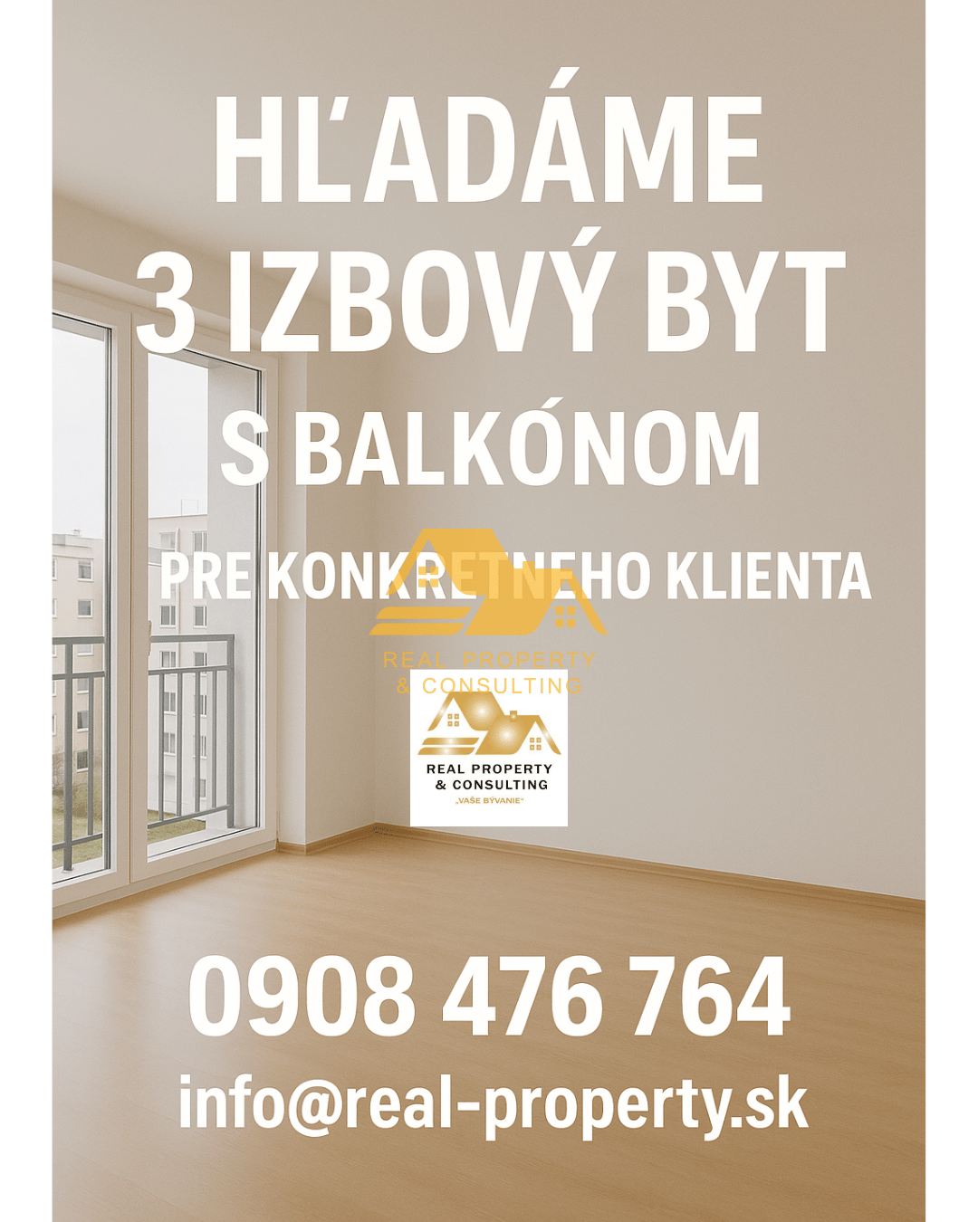 Hľadám 3 izbový byt s balkónom pre klienta v Nových Zámkoch