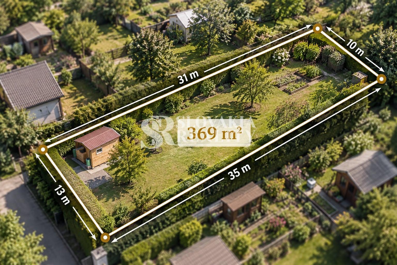 ZÁHRADKA S CHATKOU, studňa, WC, kôlnička, Krškany, 369 m²