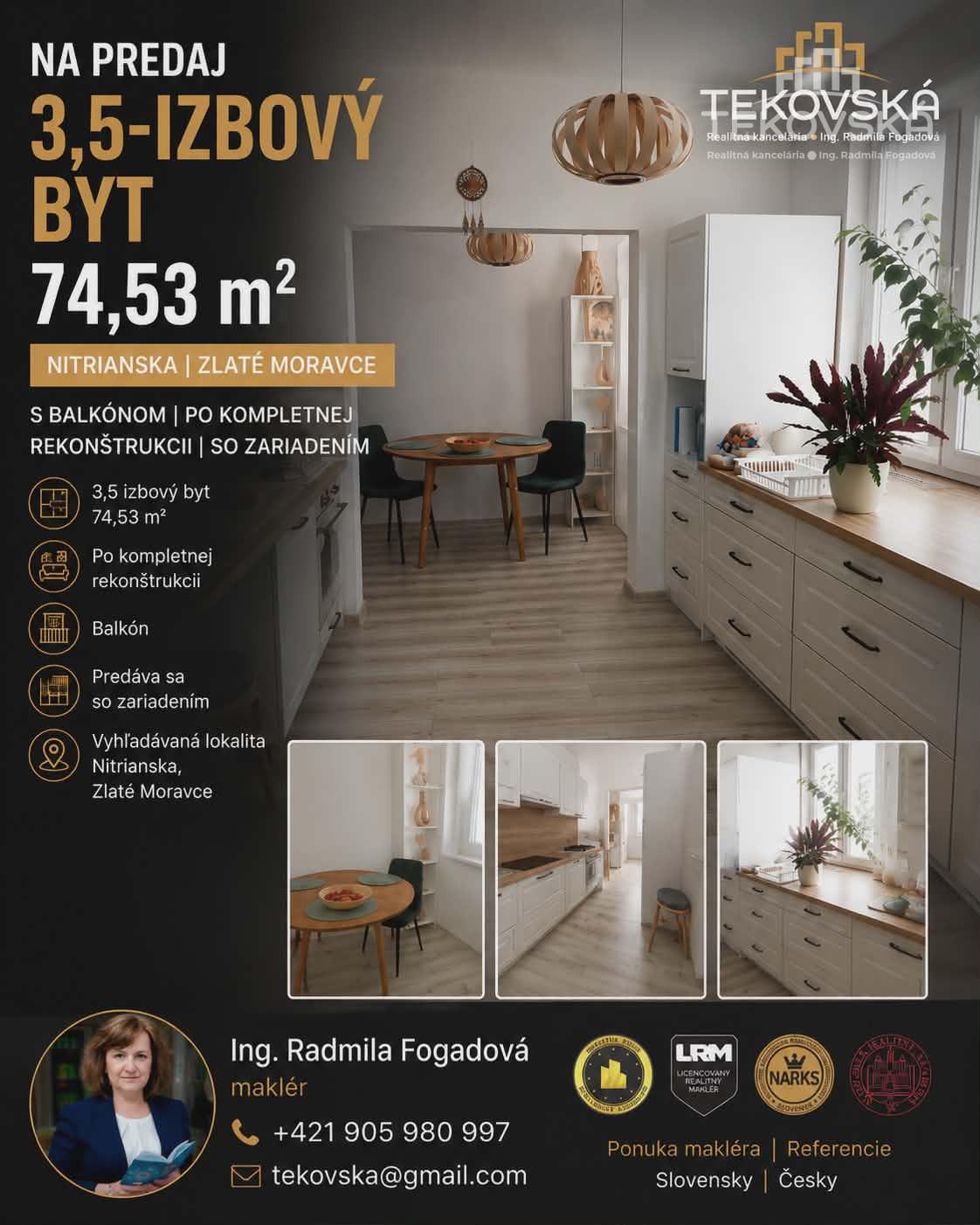 NOVINKA -3,5 izb. byt Zlaté Moravce