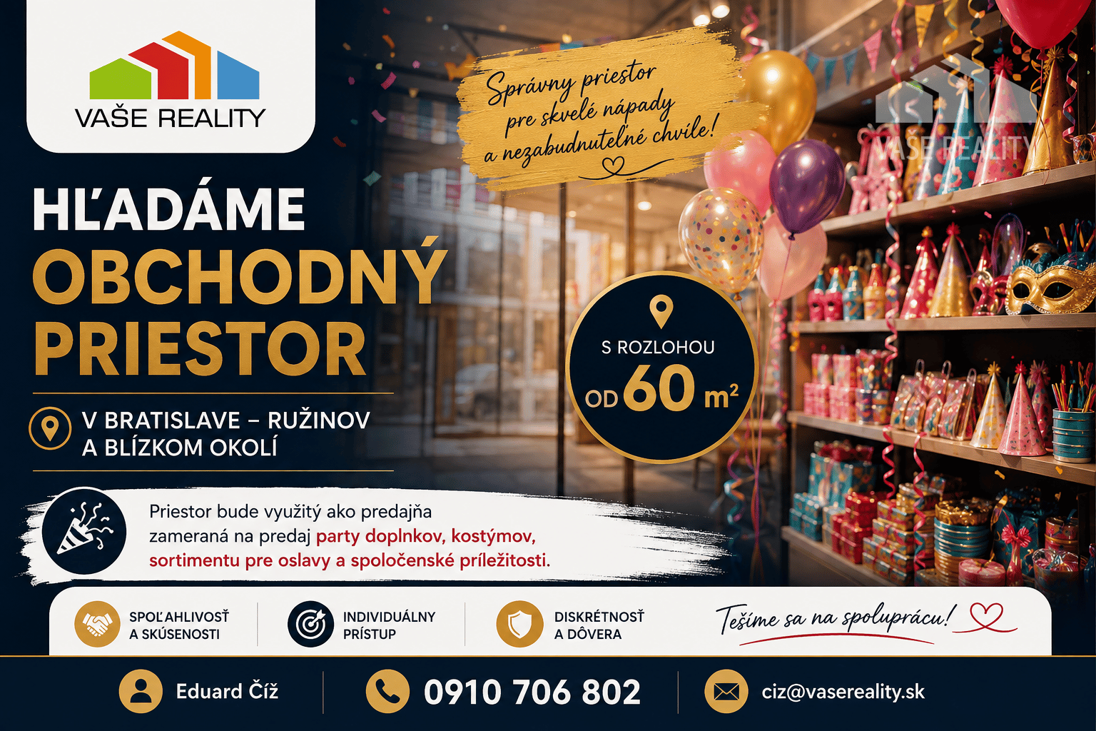 Hľadáme do prenájmu obchodný priestor od 60 m² – Bratislava - Ružinov