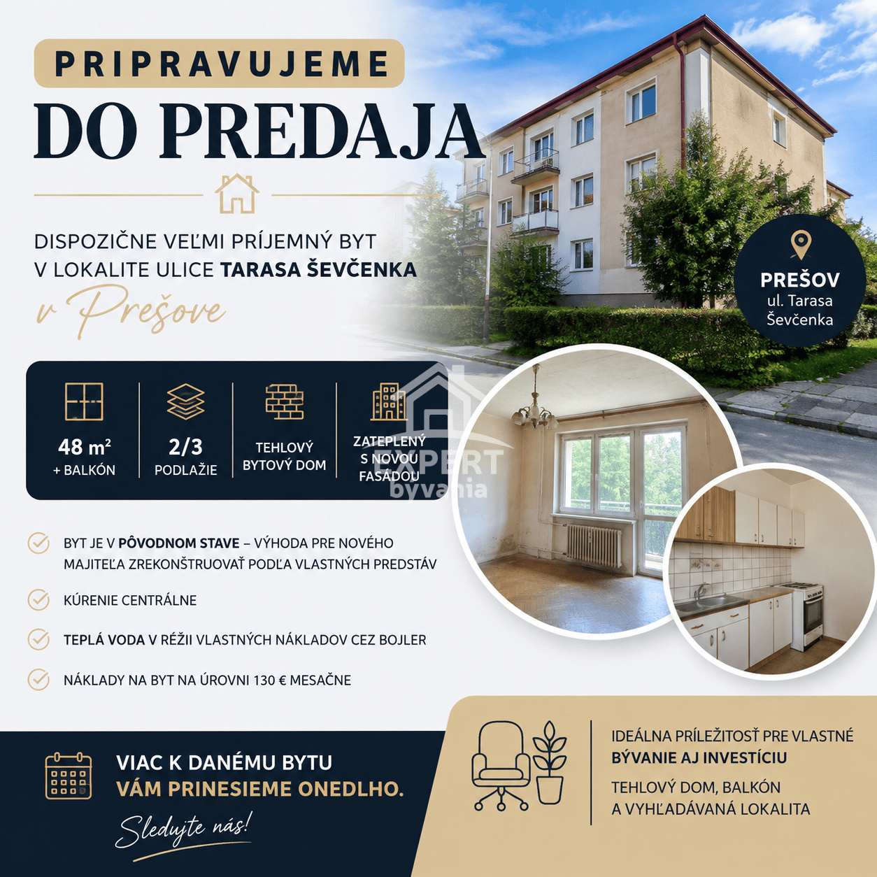 PRIPRAVUJEME DO PREDAJA – 2-IZBOVÝ BYT V PREŠOVE I EXKLUZÍVNE LEN U NÁS