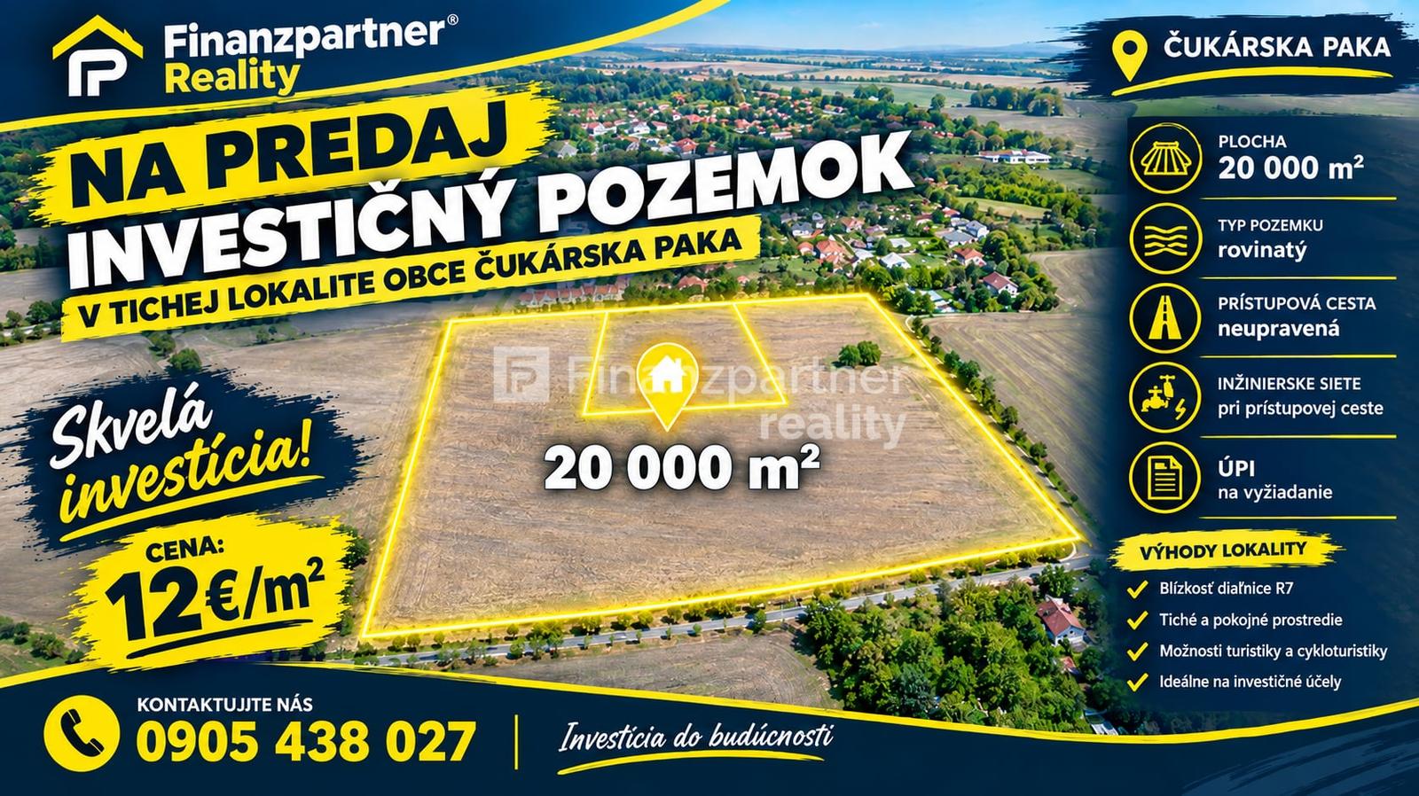 Na predaj investičný pozemok v blízkosti diaľnice R7 20.000 m2