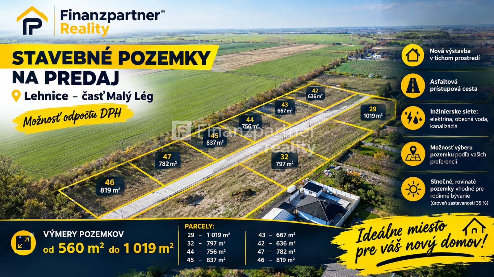 Predaj stavebných pozemkov – Lehnice od 560 m² DPH