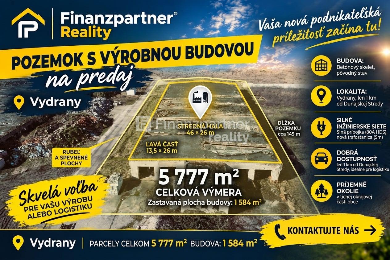 Investičný pozemok s výrobnou halou – Vydrany
