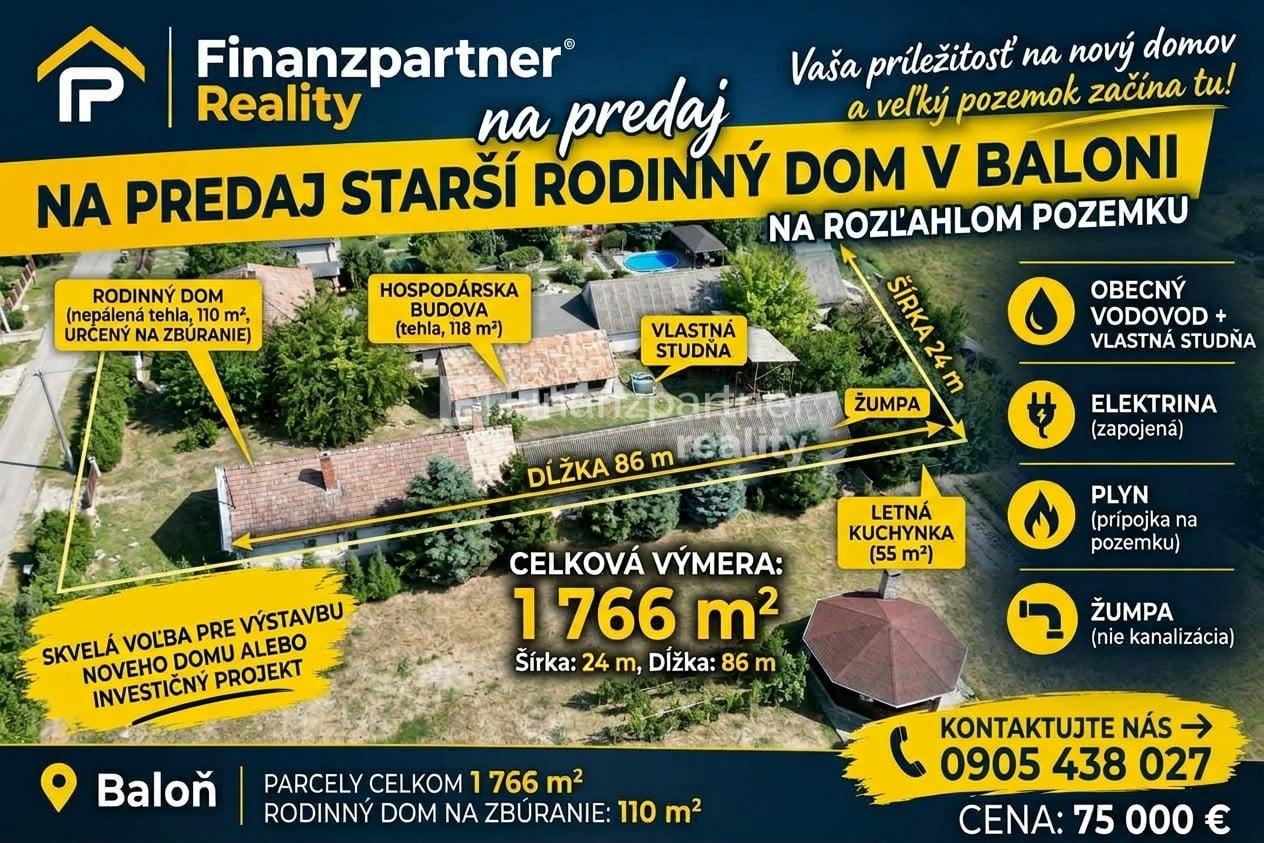 Na predaj starší rodinný dom v obci Baloň na rozľahlom pozemku
