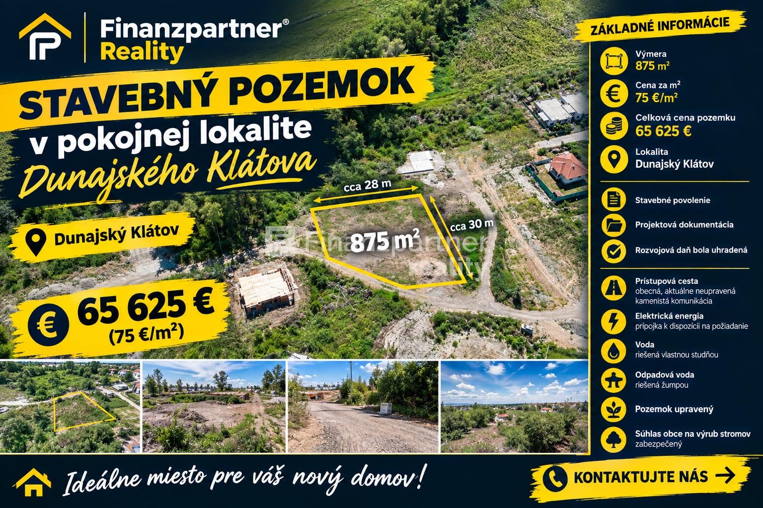 Stavebný pozemok 875 m² v pokojnej lokalite Dunajského Klátova – 75 €/m²