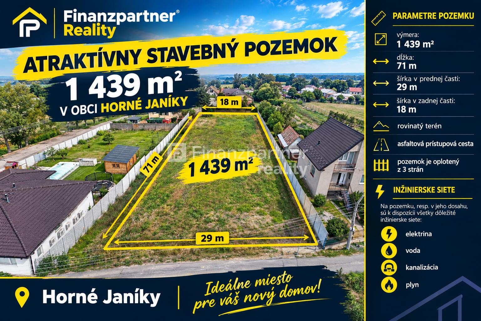 ATRAKTÍVNY STAVEBNÝ POZEMOK 1 439 m² V OBCI HORNÉ JANÍKY