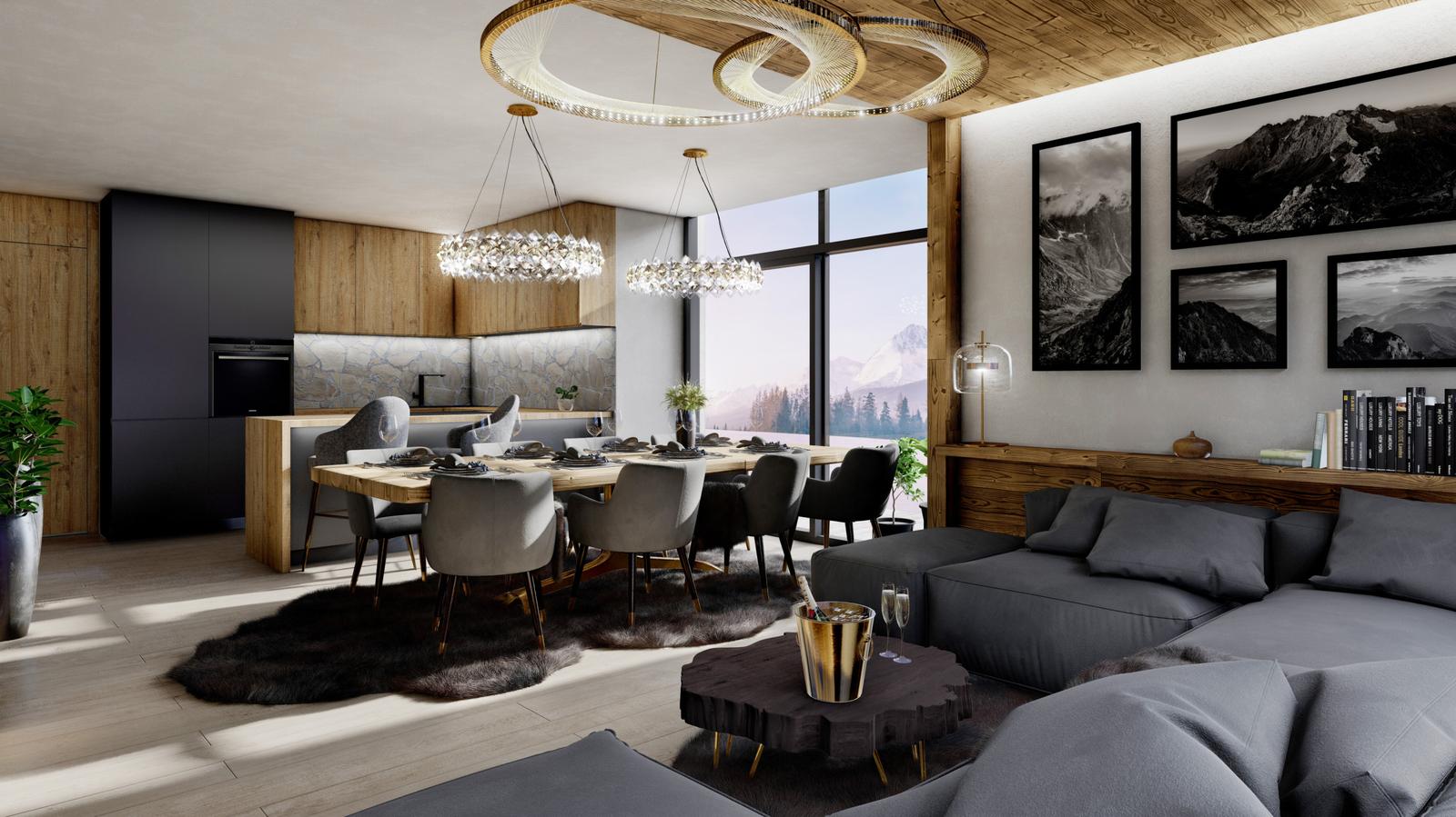 4 izbový „Chalet Grandview A“ Vysoké Tatry - Stará Lesná s 2 kúpeľňami a exkluzívnym výhľadom na Vysoké Tatry