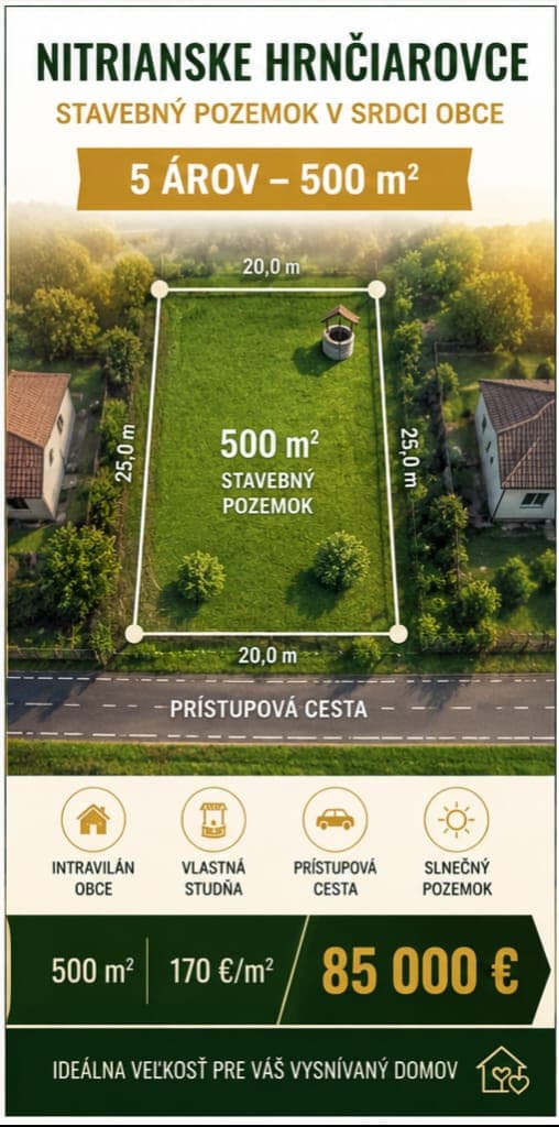 🏡 STAVEBNÝ POZEMOK 500 m² | NITRIANSKE HRNČIAROVCE | SRDCE