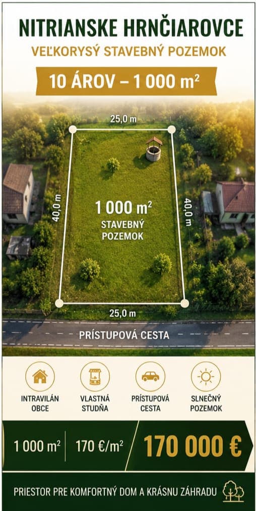🌿VEĽKORYSÝ STAVEBNÝ POZEMOK 1 000 m²|NITRIANSKE HRNČIAROVCE