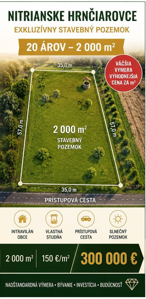 🔥EXKLUZÍVNY STAVEBNÝ POZEMOK 2000 m²|NITRIANSKE HRNČIAROVCE