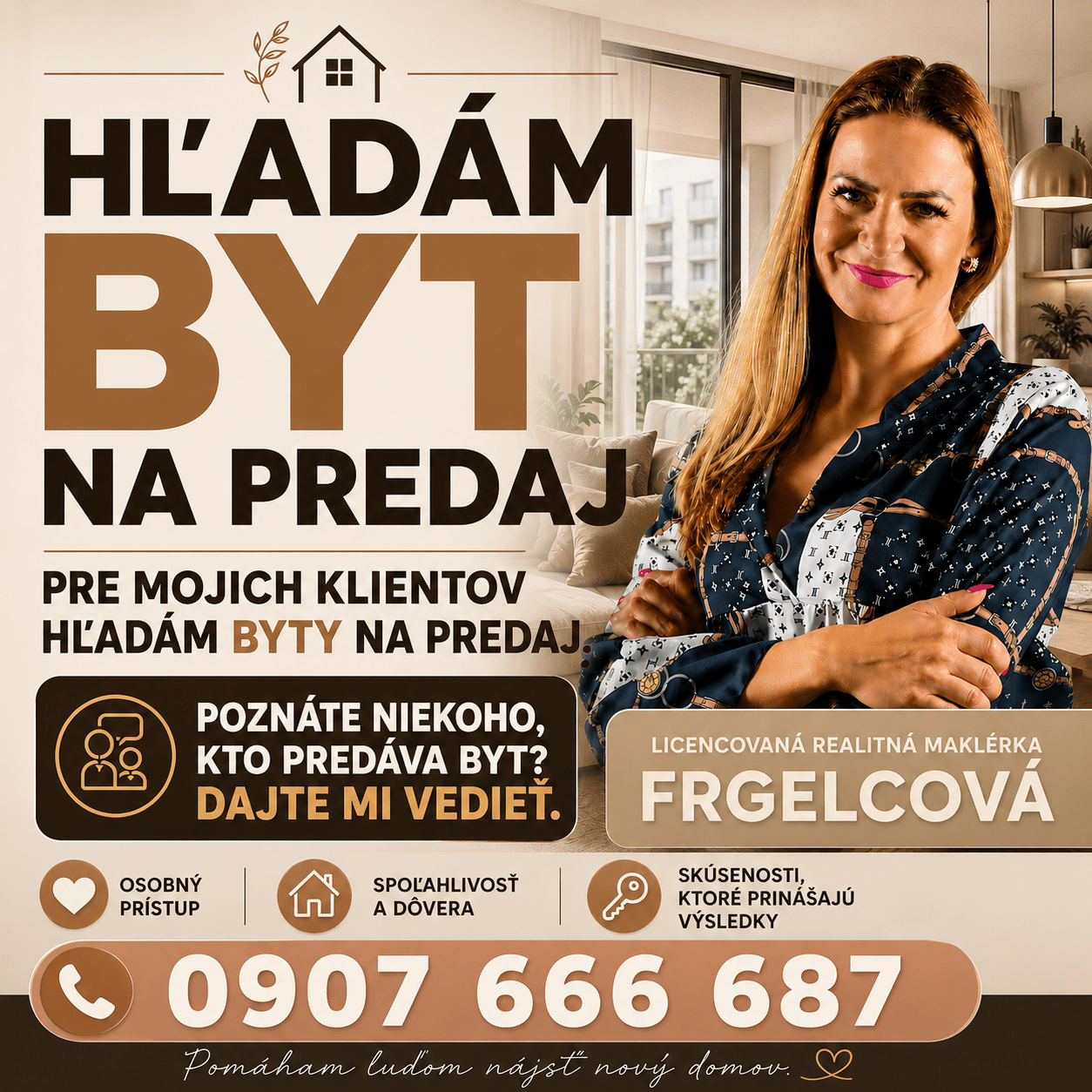 2 izbový byt hľadám/aj 1 izbový a 3 izbový/