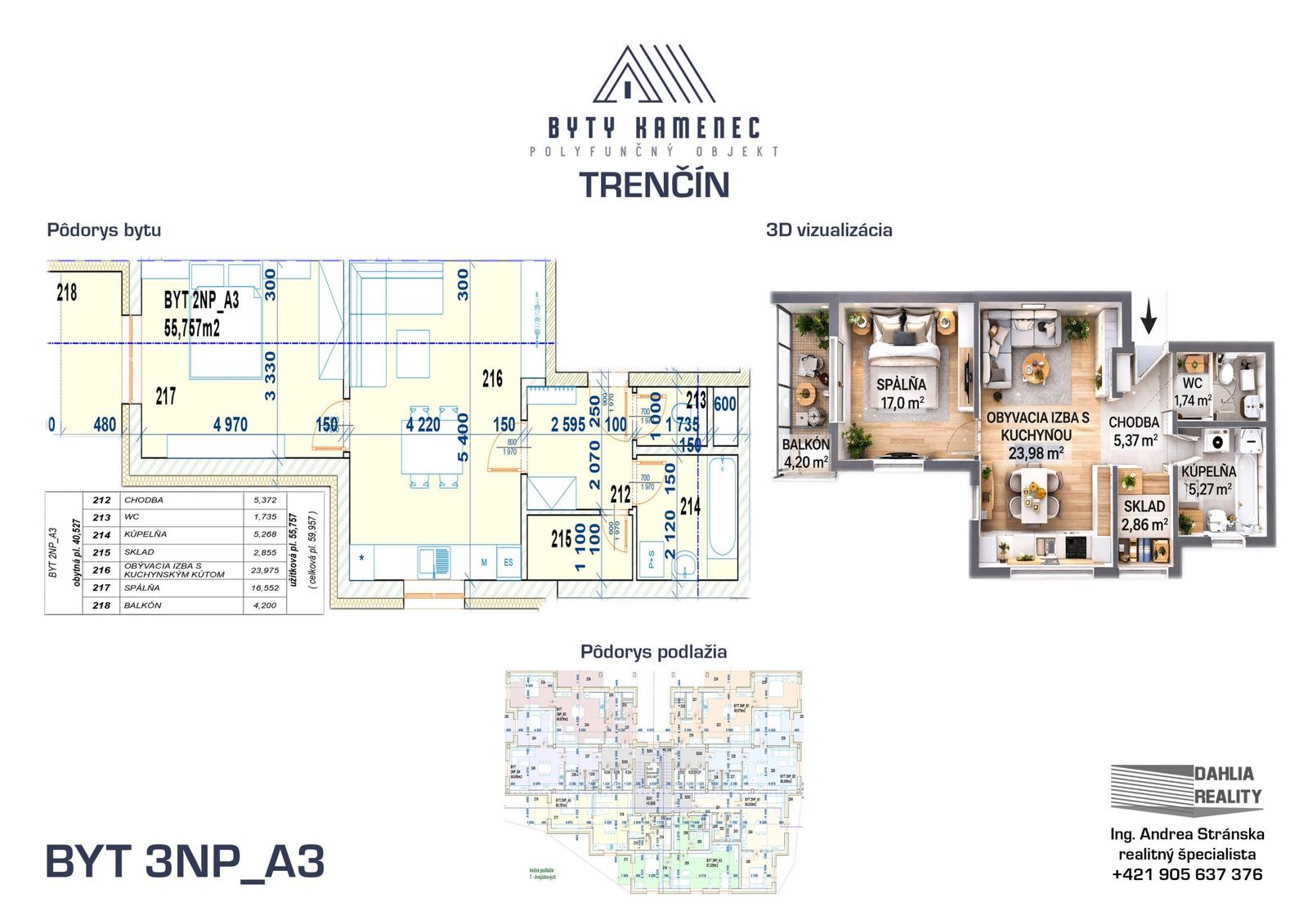 Novostavba 2 izbový byt s balkónom 62 m2 a parkovaním Trenčín - projekt KAMENEC Zlatovce – fotka 2