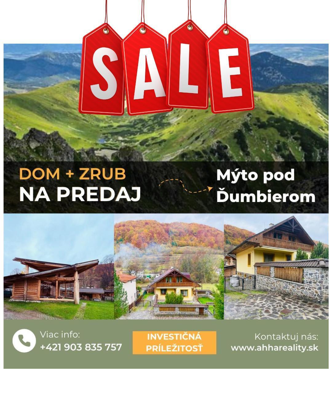 ZĽAVA!!! Predaj -rodinný dom + zrub - MÝTO POD ĎUMBIEROM, Nízke Tatry