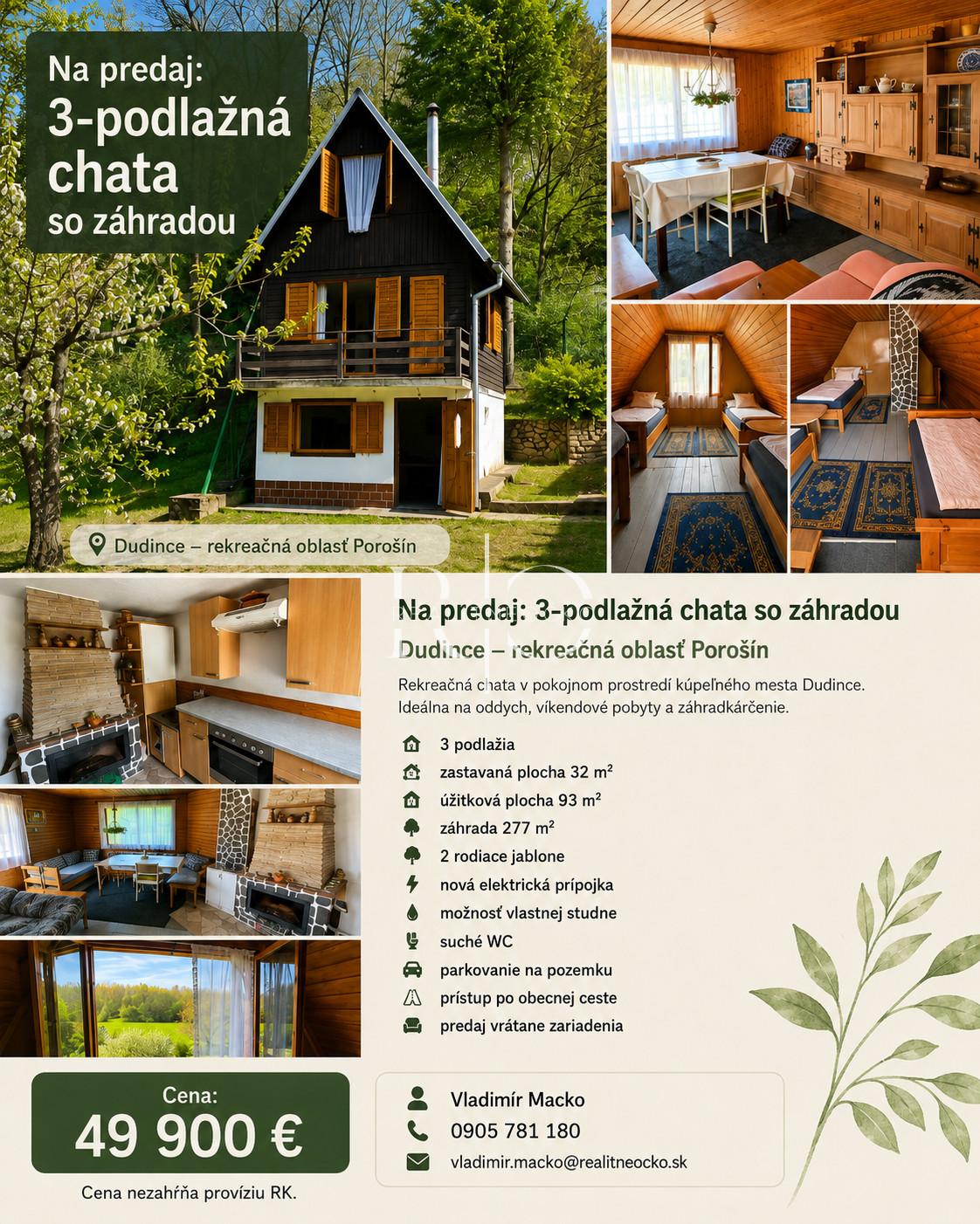 Na predaj: 3-podlažná chata - Dudince