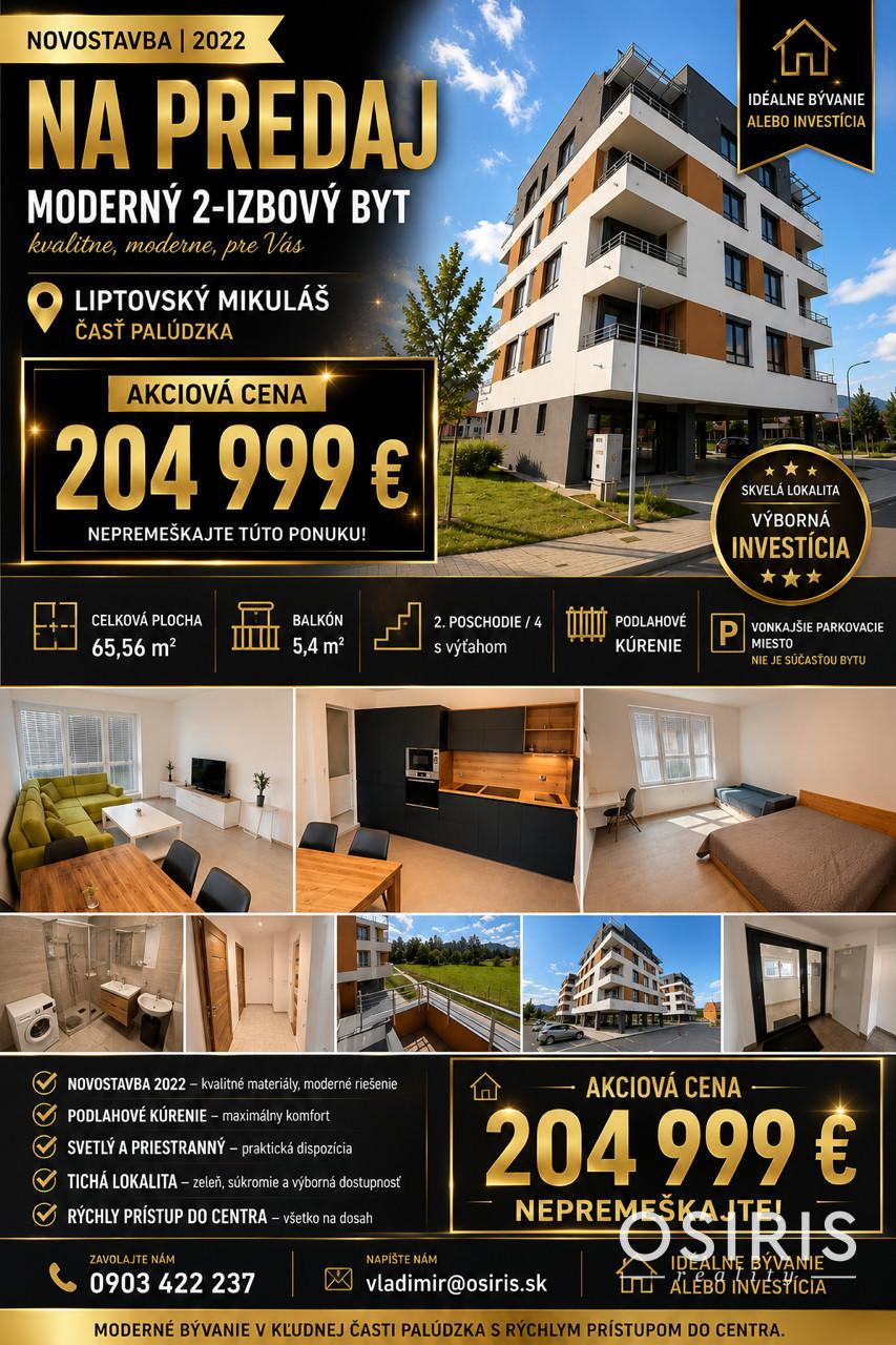 AKCIOVÁ CENA: 204 999 € | MODERNÝ 2-IZBOVÝ BYT V NOVOSTAVBE (2022)
