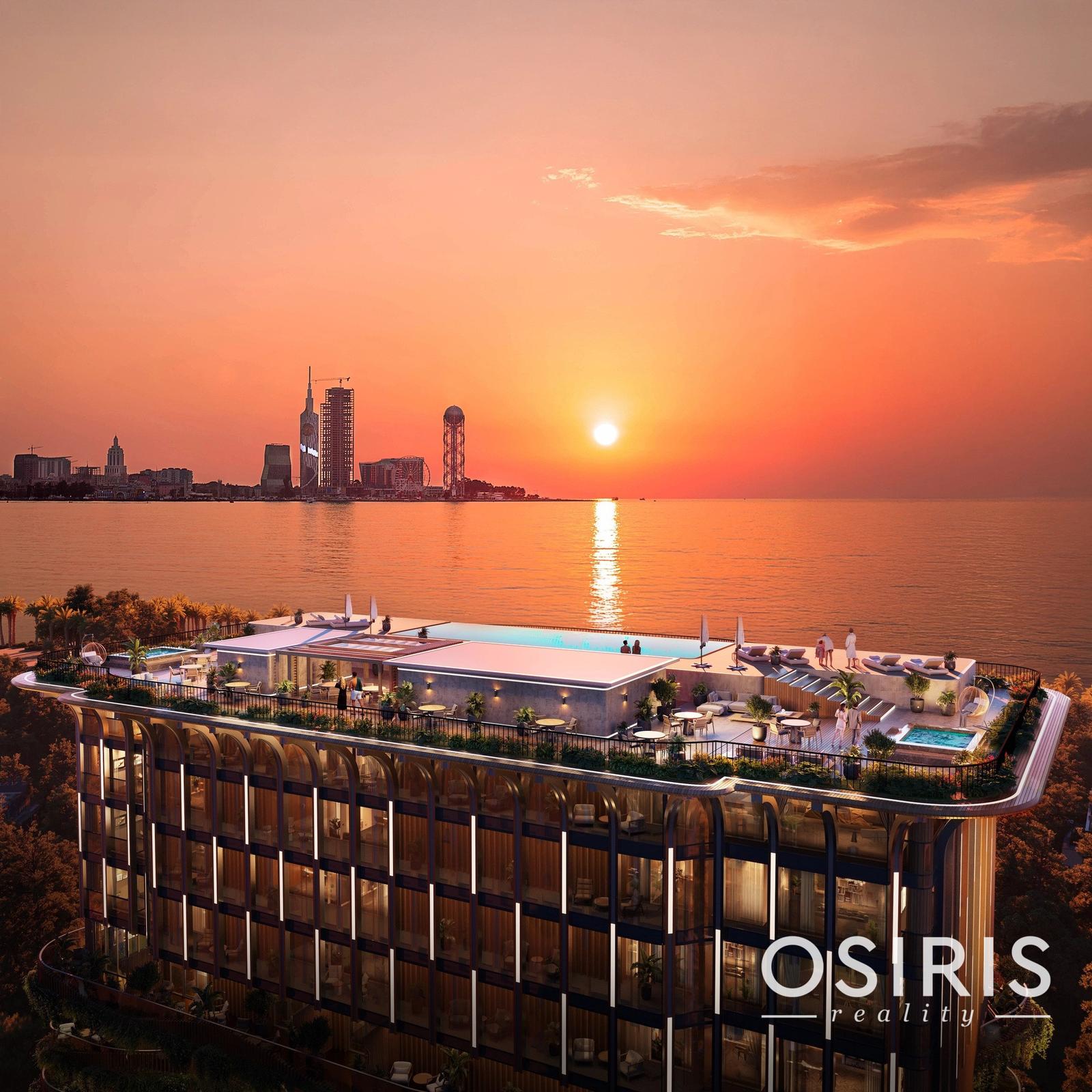 Luxusný apartmán s výhľadom na more v exkluzívnom hoteli v meste Batumi, bazén na streche hotela