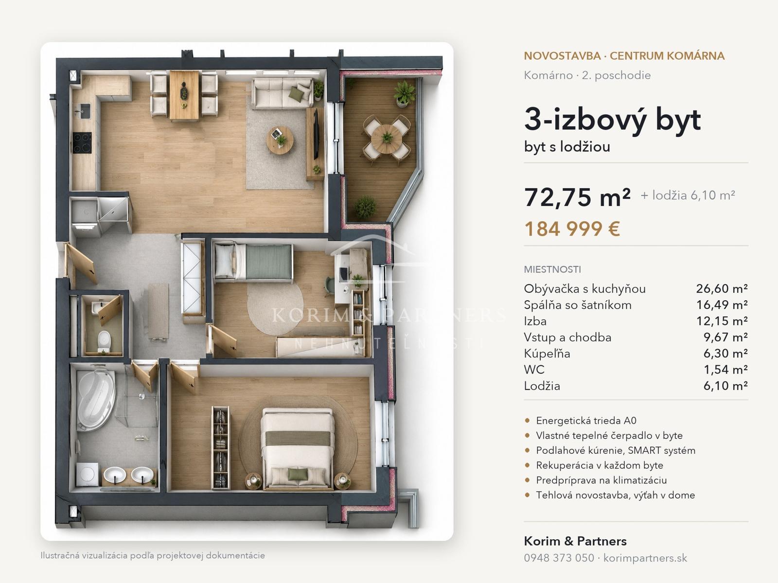 3-izbový byt s lodžiou, 2. poschodie – White Square Komárno – fotka 2