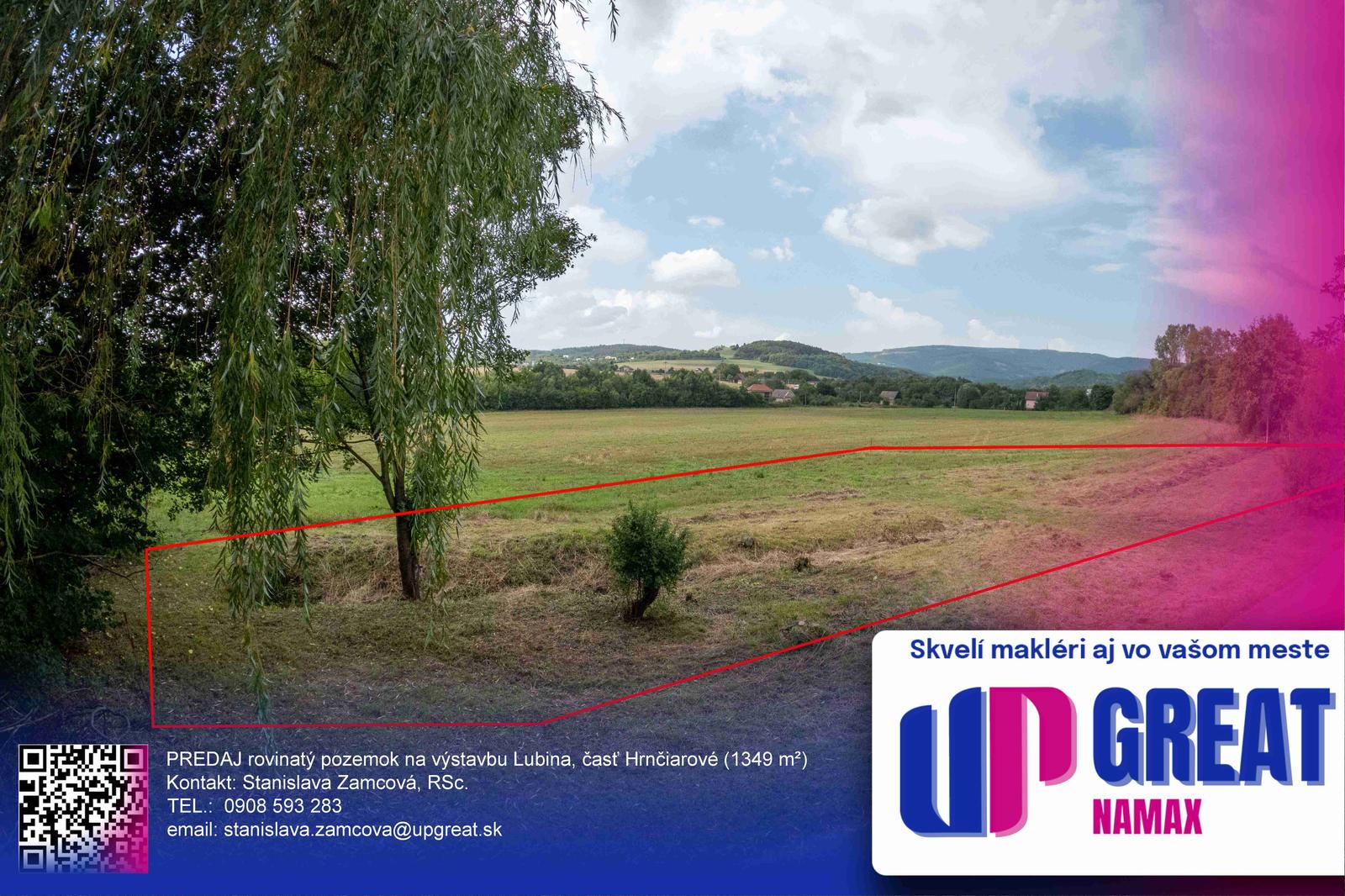 PREDAJ rovinatý pozemok 1349 m2, Lubina, časť Hrnčiarové