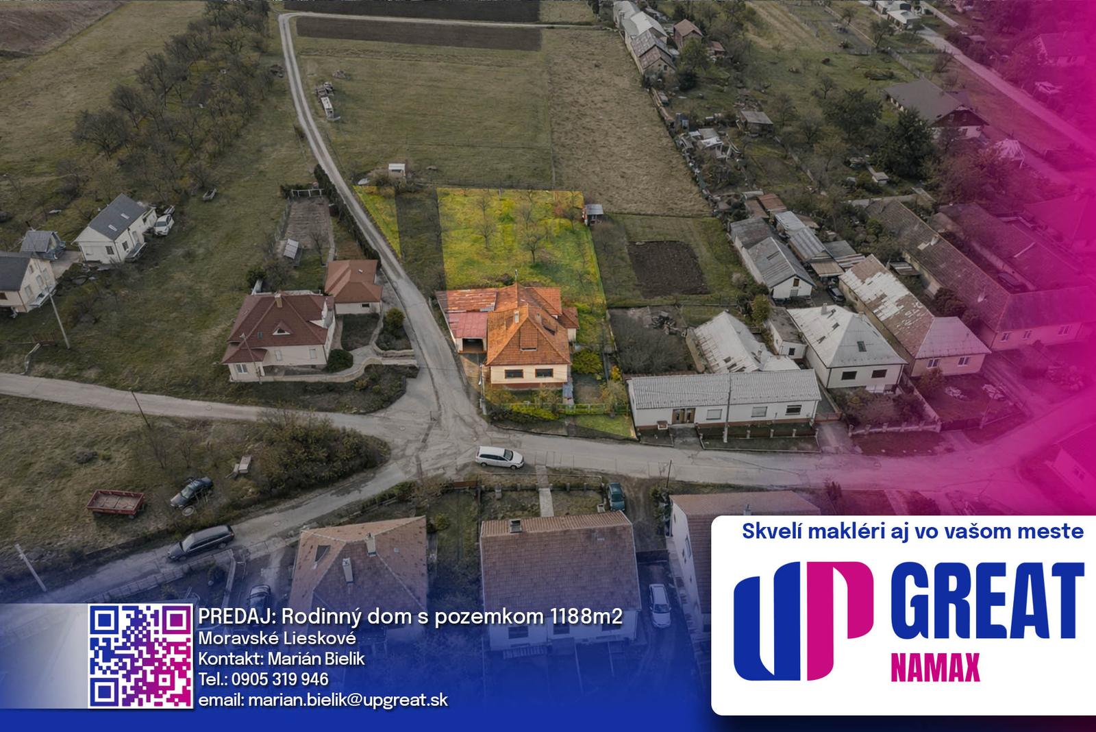 NA PREDAJ Rodinný dom s pozemkom 1188 m² - Moravské Lieskové