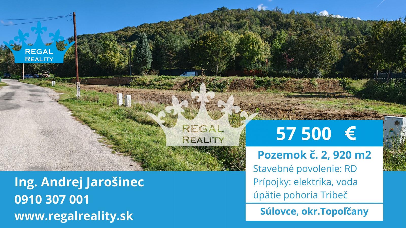 POZEMOK  č. 2, 920 m2, stavebné povolenie, Súlovce ,okr. TO