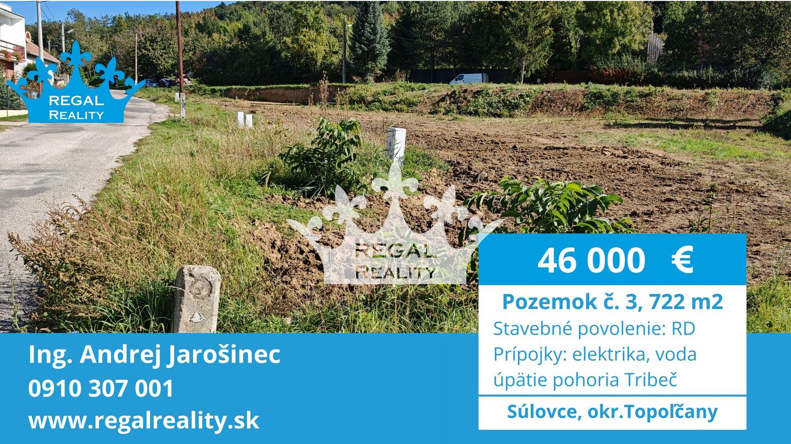 POZEMOK  č. 3, 722 m2, Súlovce ,okr. TO