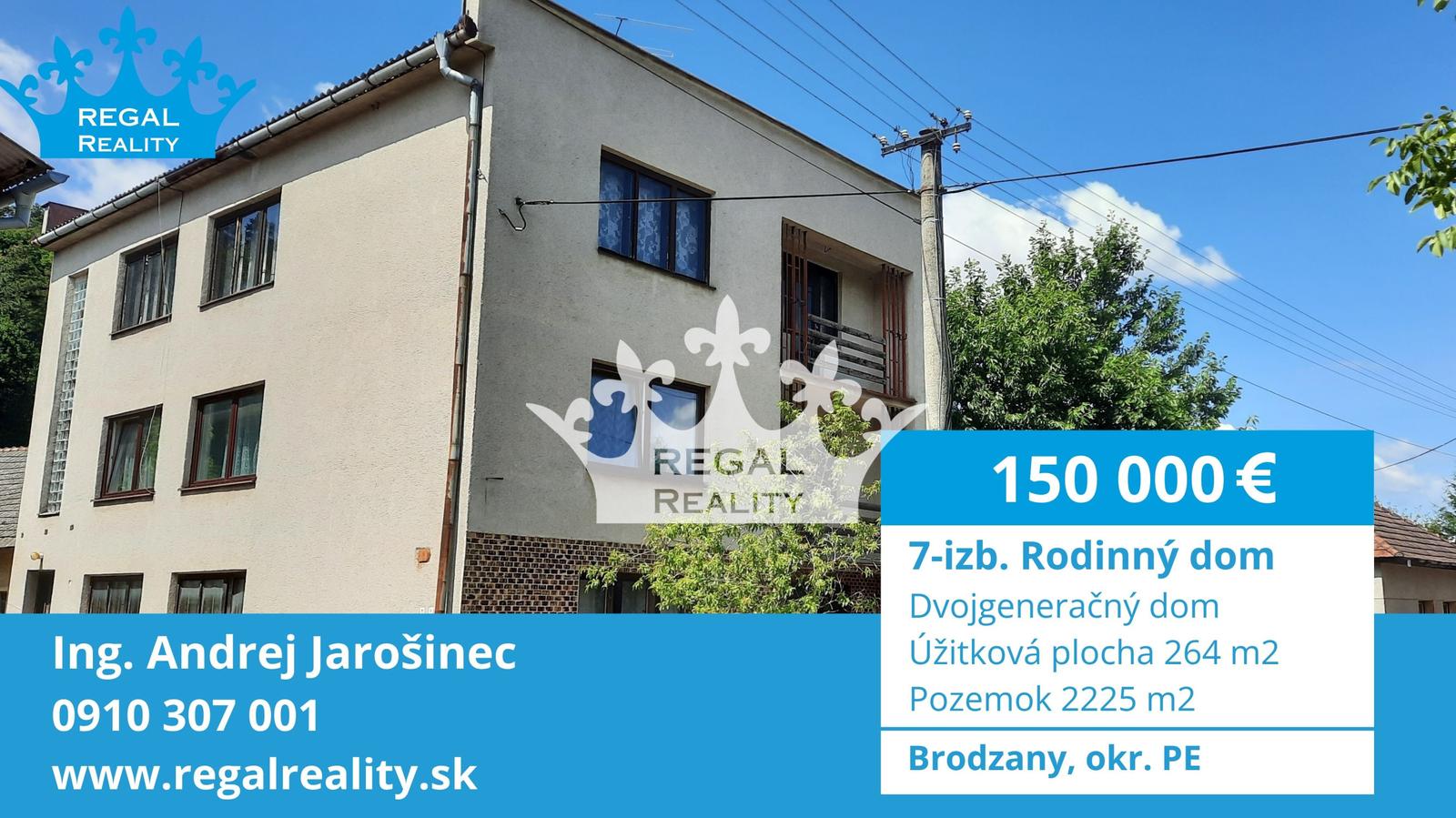 Výhradne: Dvojgeneračný 7-izb. Dom, 2225 m2, Brodzany