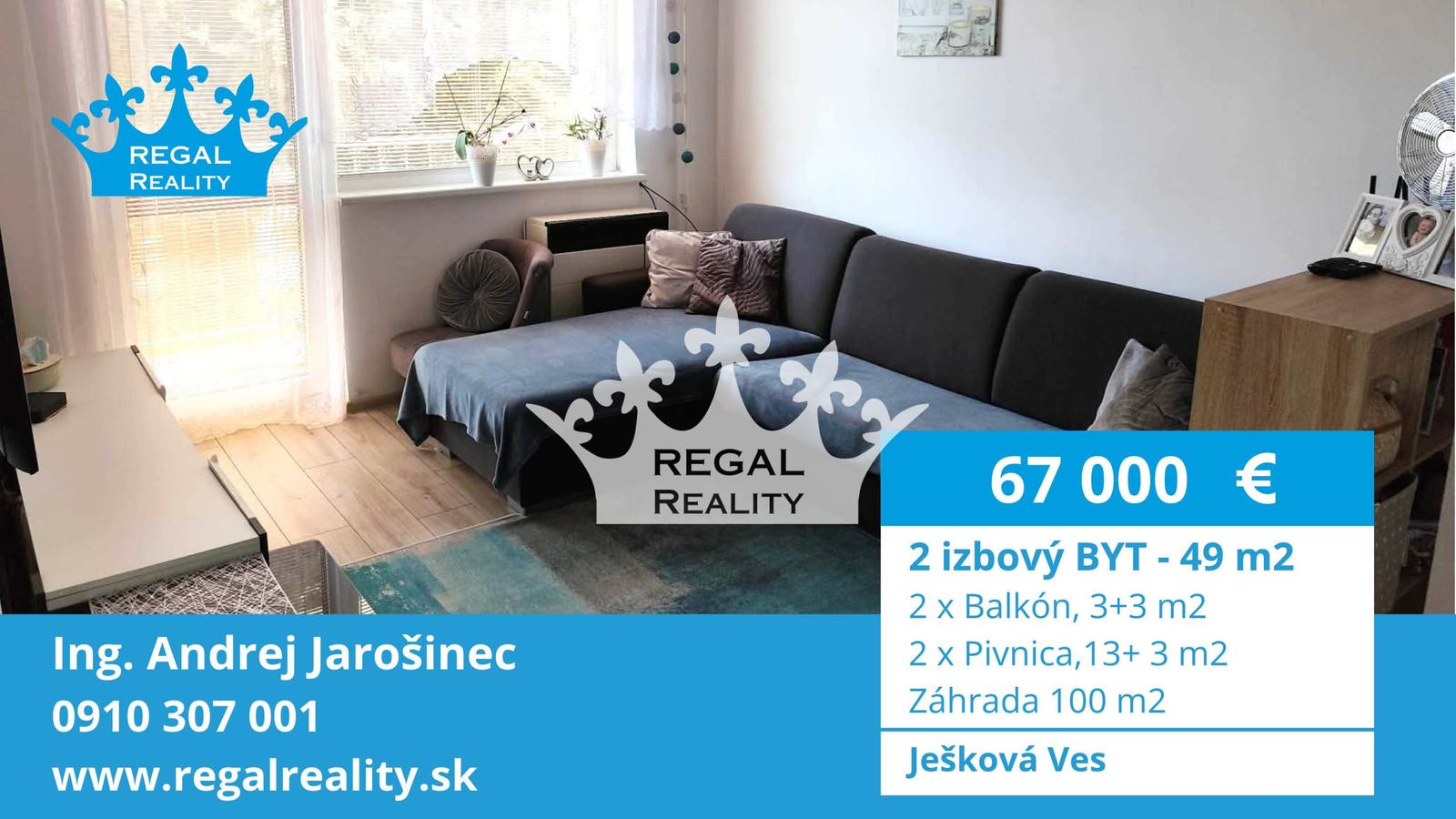 Znížená cena: Veľký 2-izb.  BYT, Záhrada, Ješková Ves