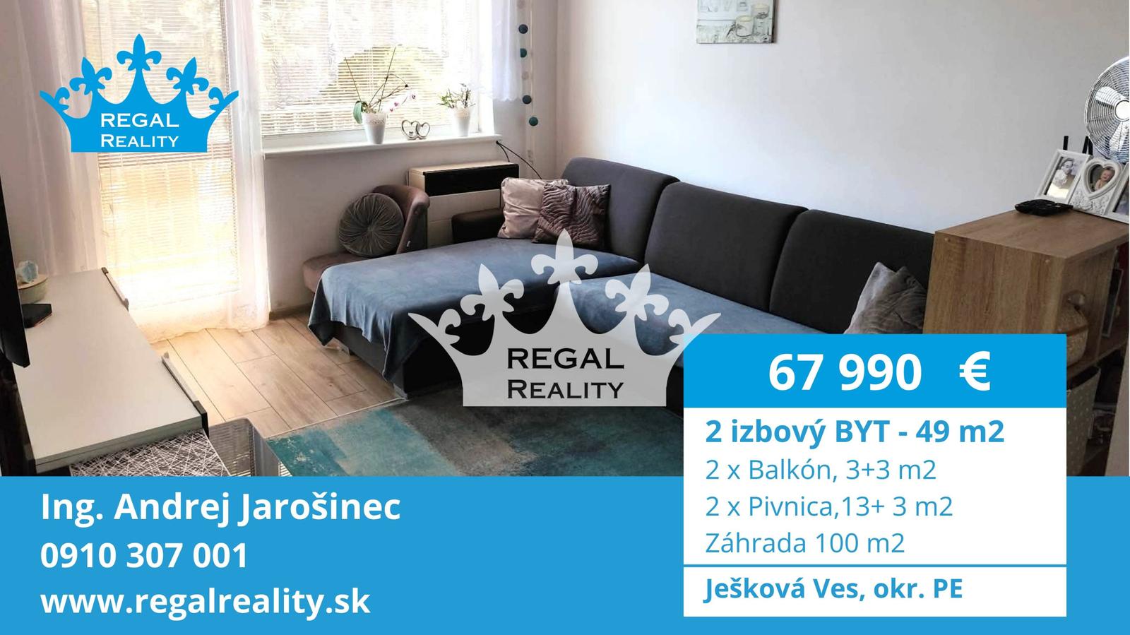 Znížená cena: Veľký 2-izb.  BYT, Ješková Ves, okr. PE