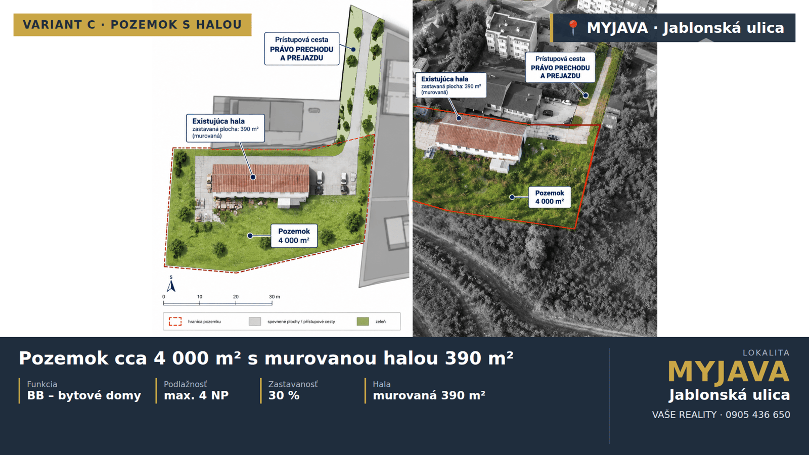 POZEMOK cca 4000 m² S MUROVANOU HALOU 390 m2 – MYJAVA | Jablonská cesta