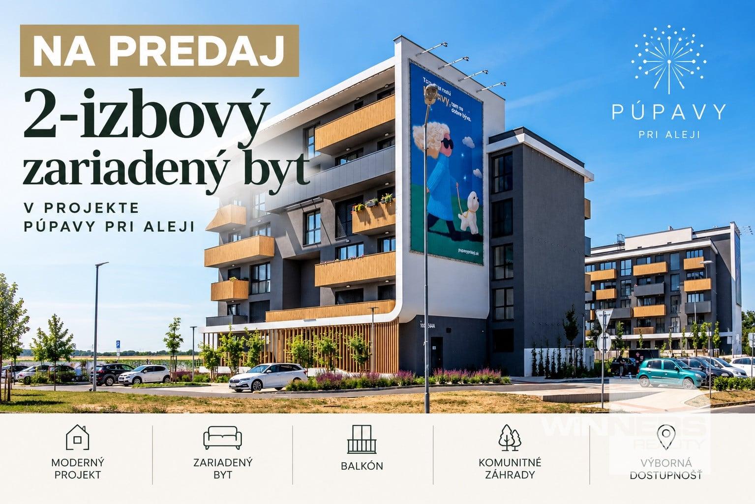 NA PREDAJ rohový ZARIADENÝ 2-izbový byt 64,32 m² s balkónom-Púpavy pri Aleji