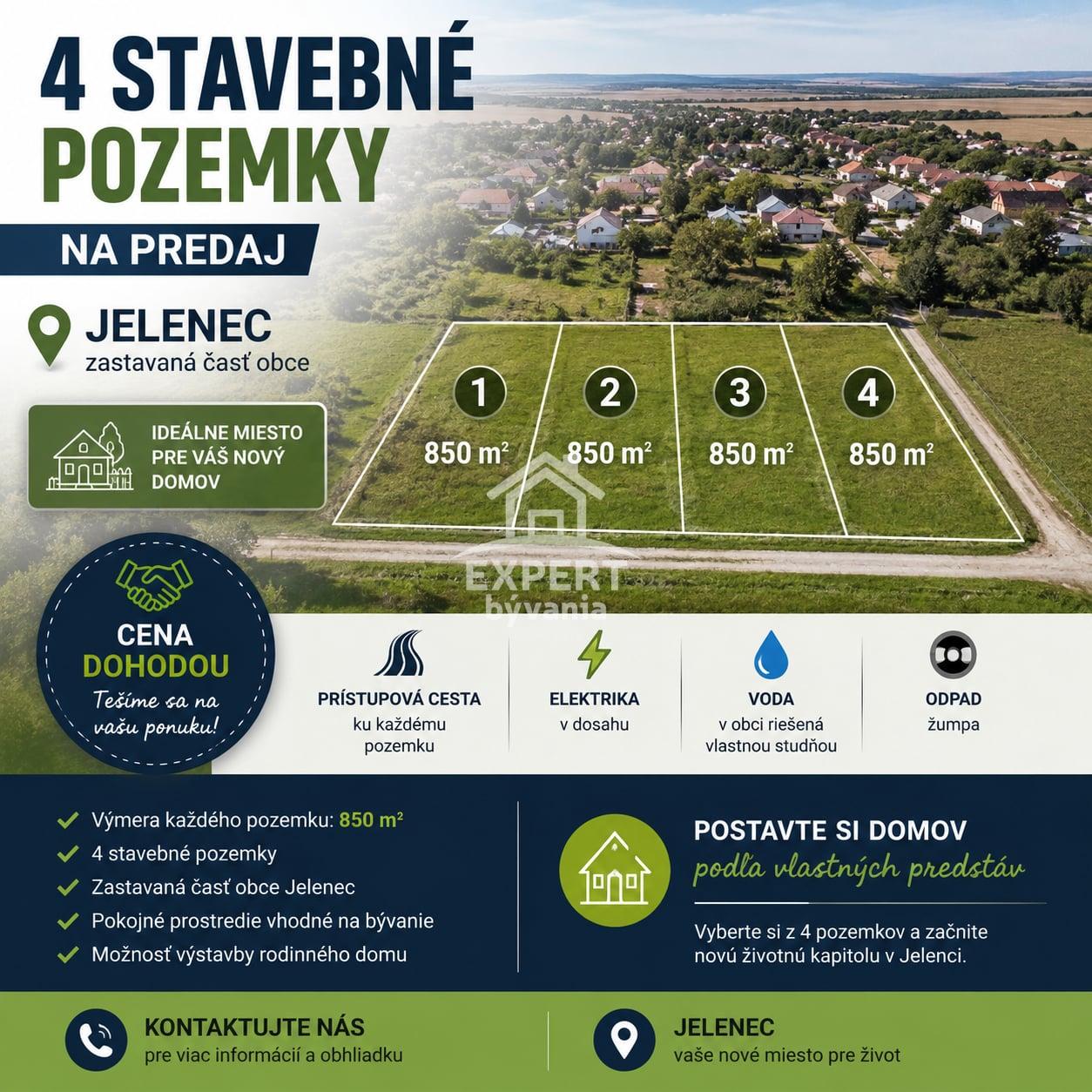 4 STAVEBNÉ POZEMKY NA PREDAJ – JELENEC