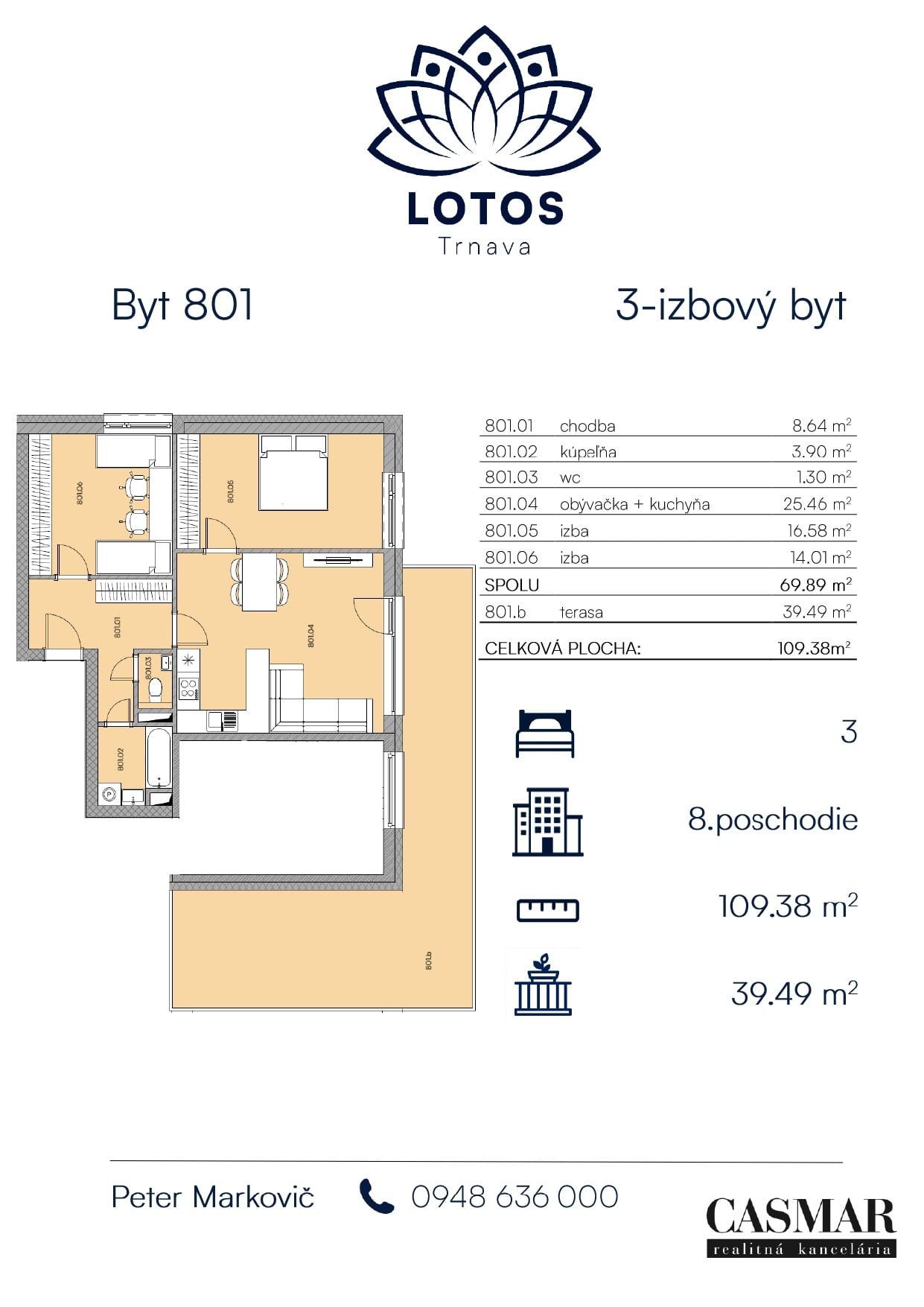 Exkluzívny 3-izb byt s veľkou terasou na 8. poschodí LOTOS – fotka 2