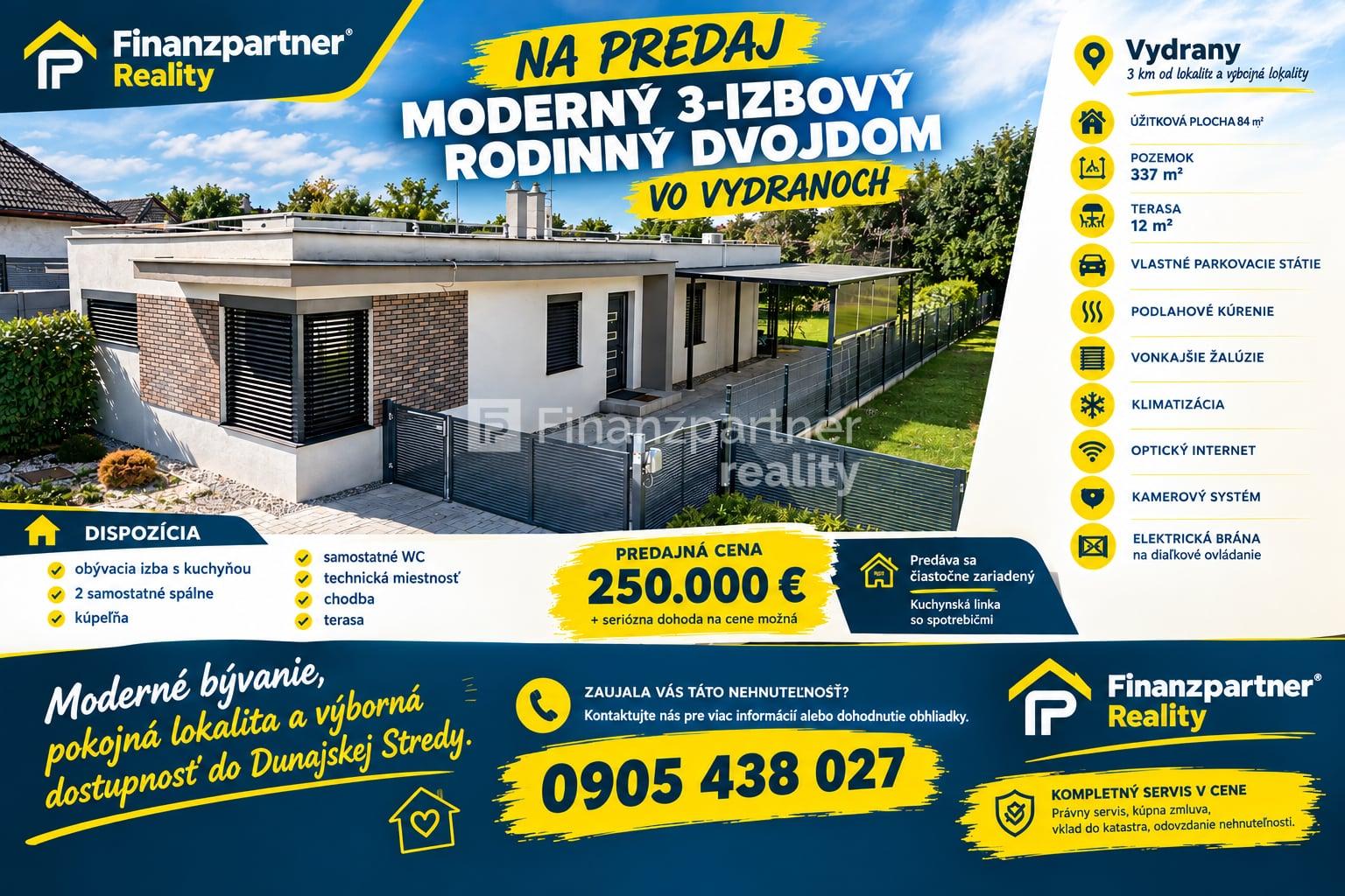 NA PREDAJ MODERNÝ 3-IZBOVÝ RODINNÝ DVOJDOM V OBCI VYDRANY