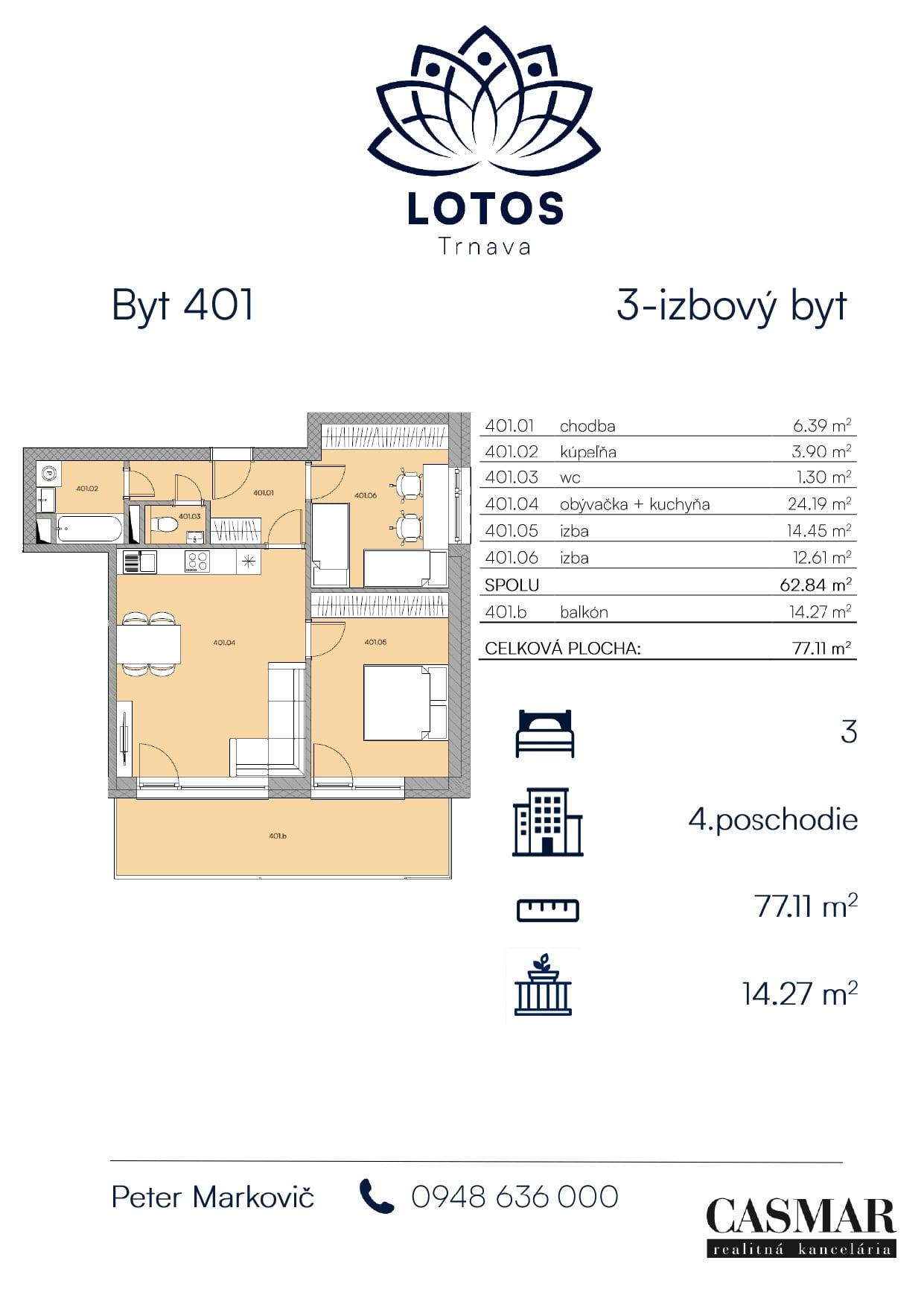 3-izbový byt s priestranným balkónom v novostavbe LOTOS Trnava – fotka 2