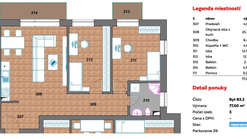 Na prenájom štýlový 3-izbový byt s dvoma balkónmi a garážovým státím v Poprade – Veľká – fotka 2