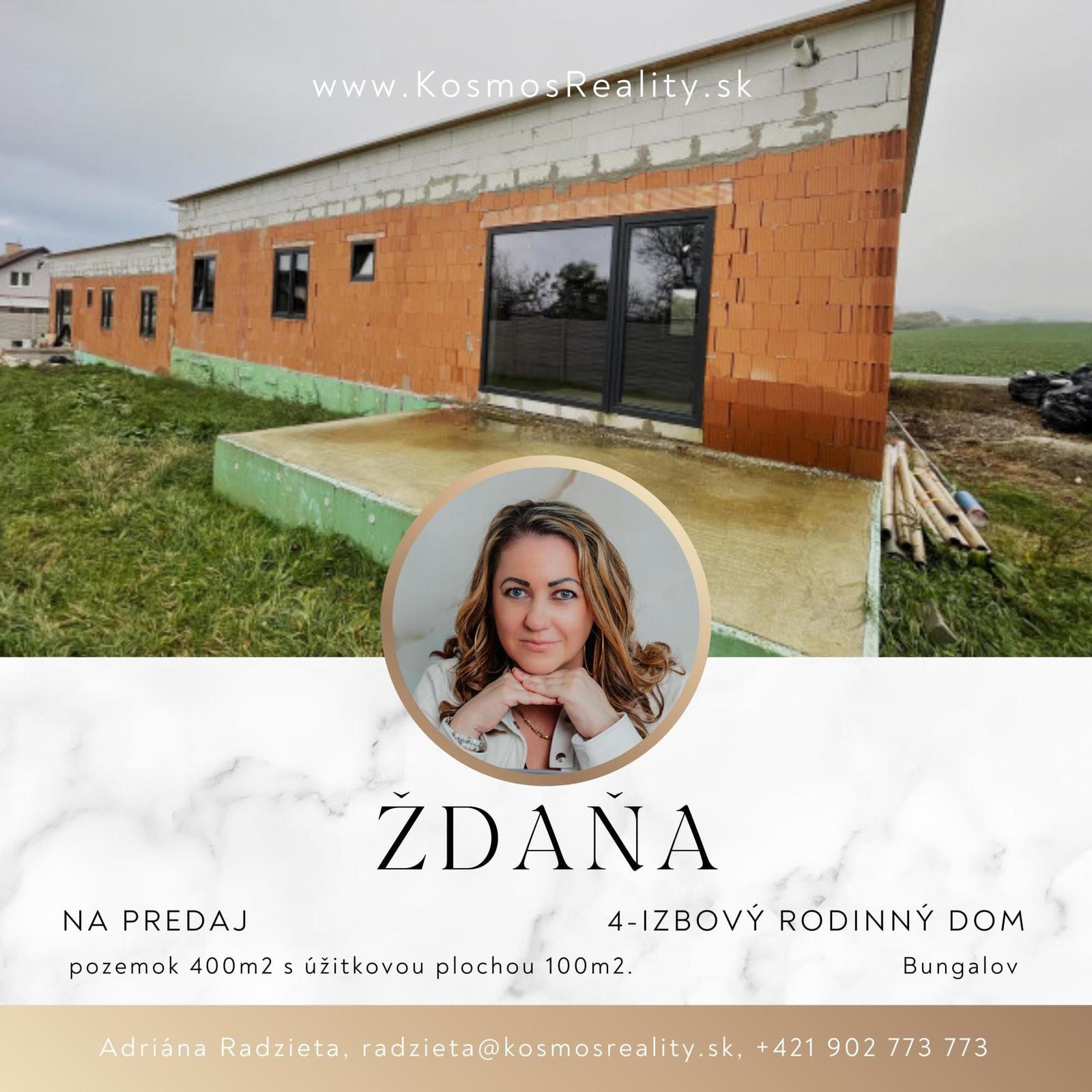 Na predaj hrubá stavba 4i rodinného domu typu bungalov v obci Ždaňa