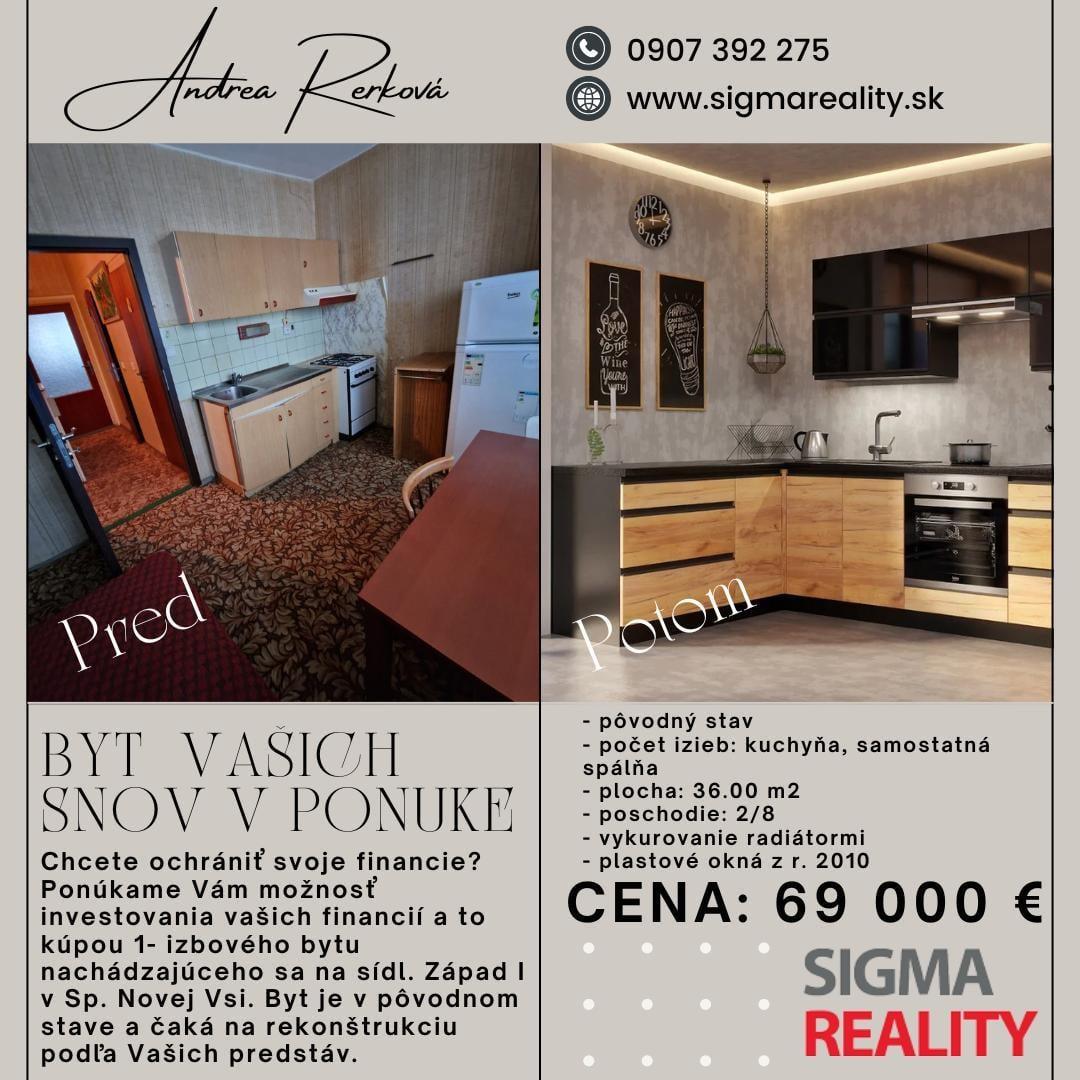 PREDANÉ - Predaj 1-izbového bytu, Západ I, Sp. Nová Ves