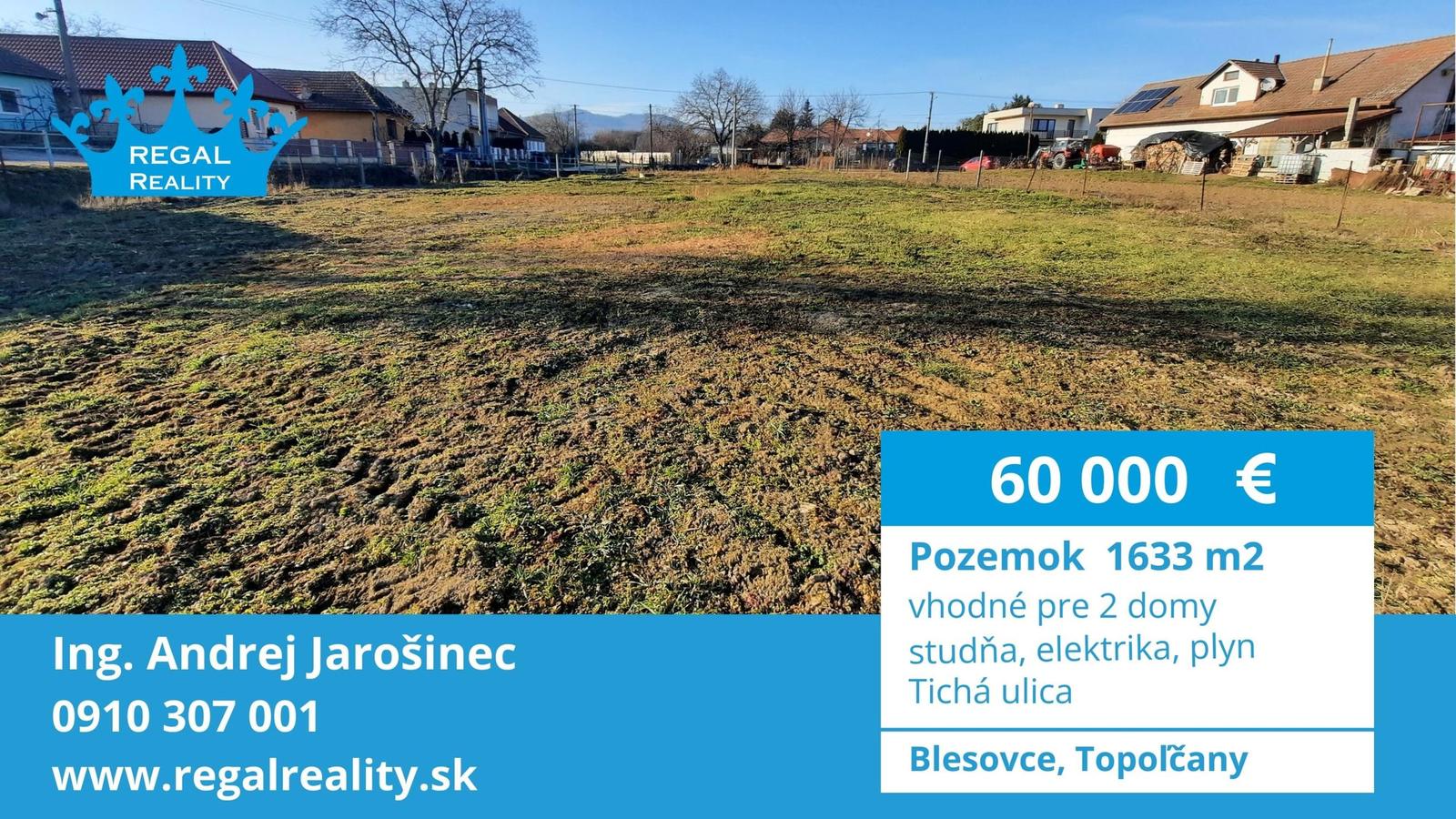 POZEMOK, 1633 m2, Blesovce, okr. Topoľčany