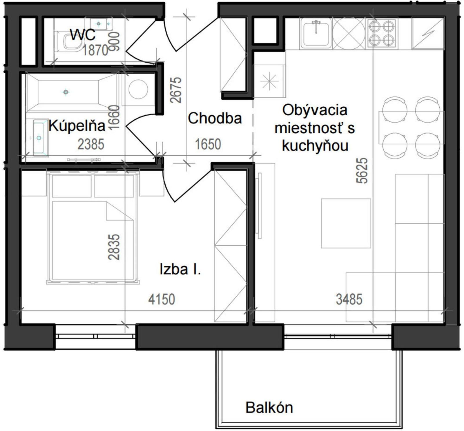 2 izbový byt B11 - 1A